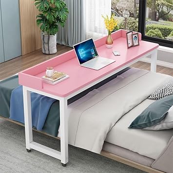 Overbed Table, Over Bed Table with Wheels, Rolling Bed Table, Large Bed Desk with Surrounding Baffle, Works as Bar Table, Dining Table or Laptop Bed Table