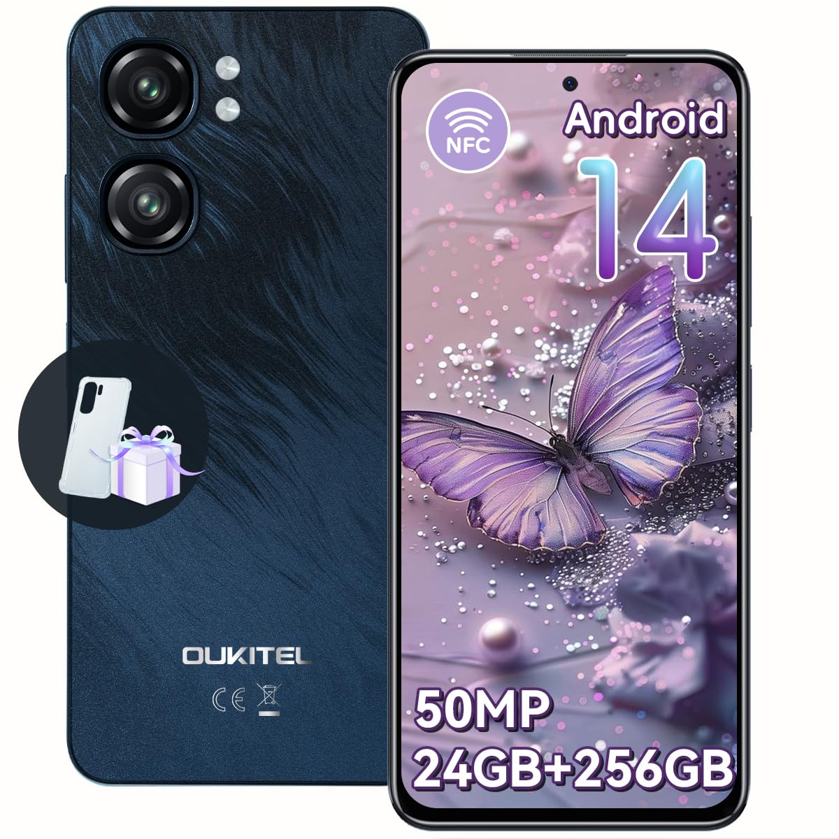 OUKITEL C58 Pro Smartphone Without Contract Android 14-24GB + 256GB 50MP + 8MP AI Camera Mobile Phone Without Contract 6.7 Inch 90Hz Display 5150mAh Mobile Phone Cheap NFC, GPS, Dual SIM 4G