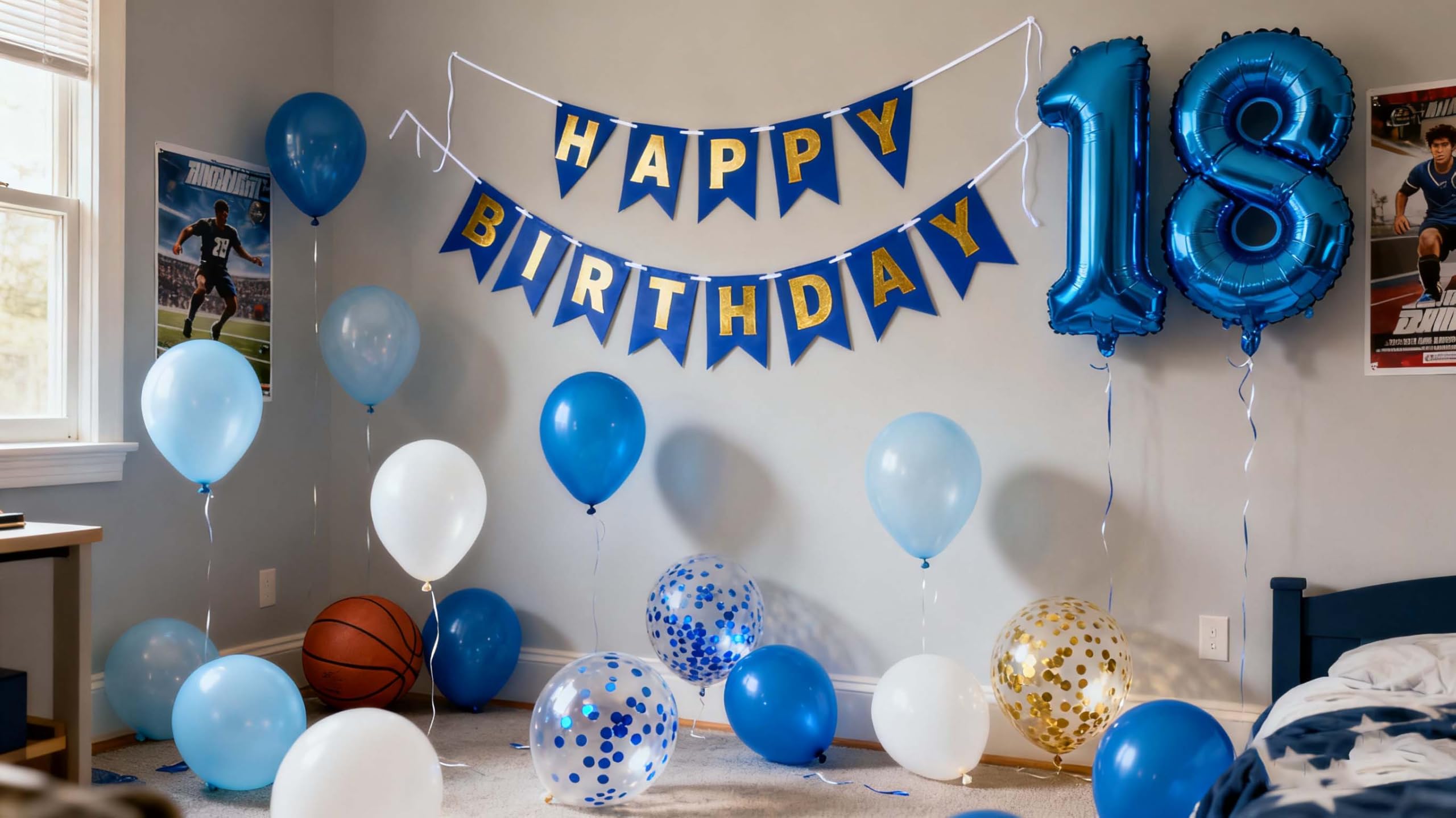 Balon na 18. urodziny, niebiesko-złoty, dekoracja urodzinowa dla chłopca, 18 urodziny, niebieski, 18. urodziny dekoracja dla chłopców, niebiesko-złote, dekoracja na 18. urodziny dla dziewczynek i