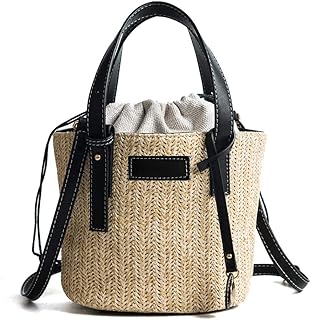 Borse a secchiello di paglia per donna Borsa a tracolla da donna intrecciata in rattan Borsa da spiaggia bohémien estiva Borsa in rattan