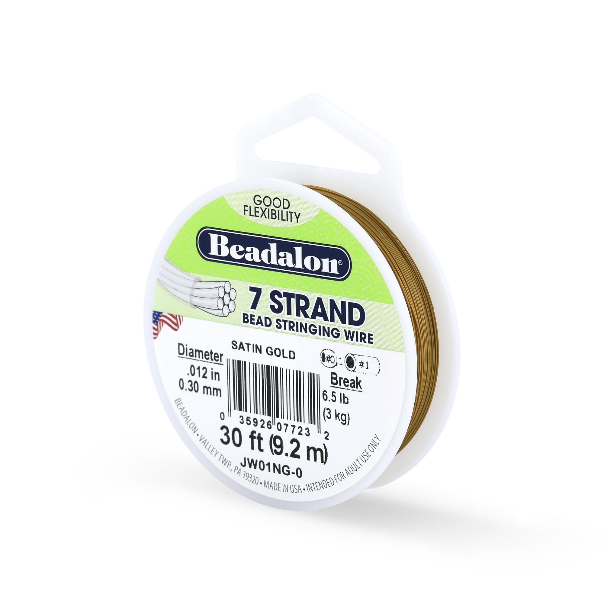 Beadalon 0.3 mm Diameter 9.2 m 7 Strand Reel Wire, Satin Gold