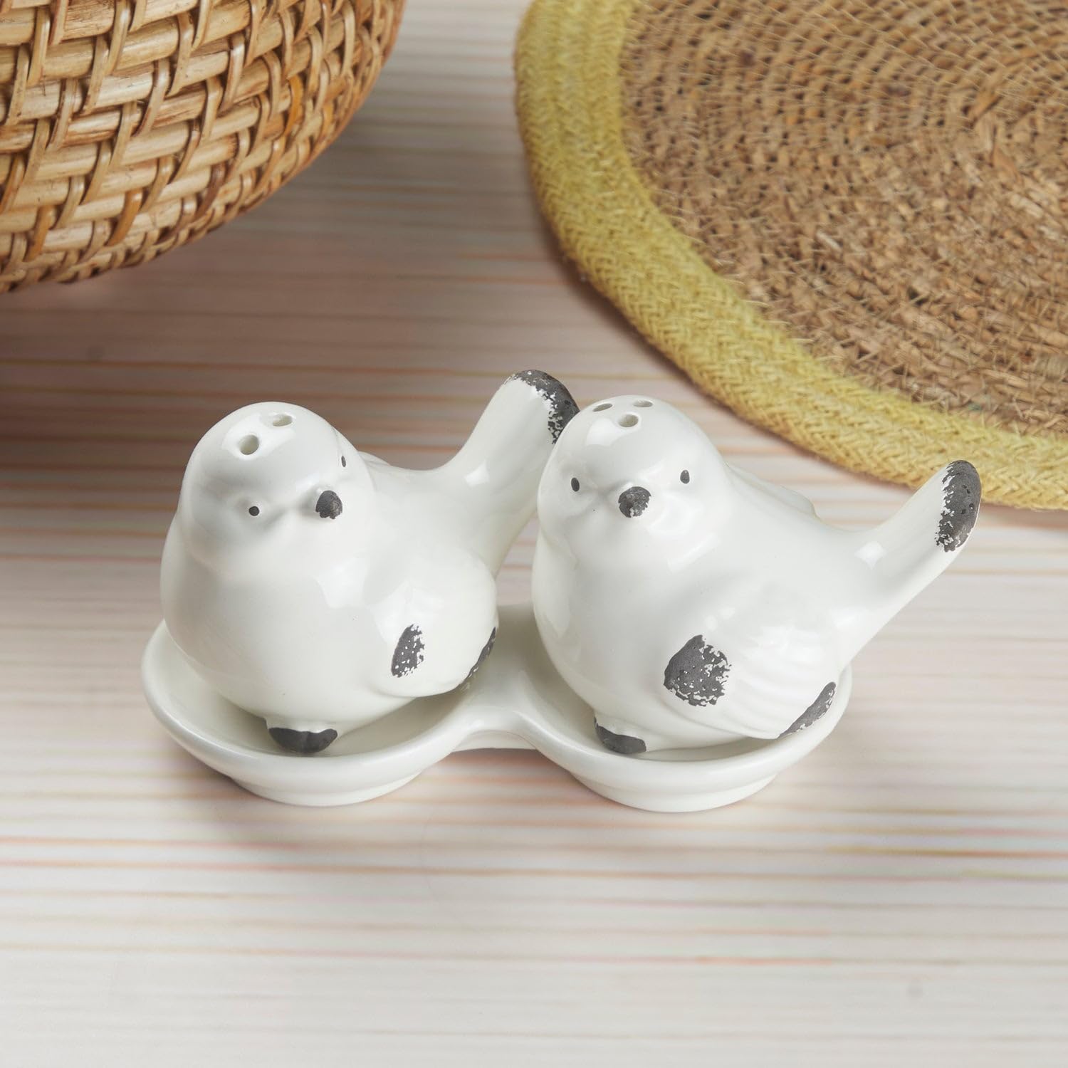 Kookee Ceramic Bird Salt & Pepper Set - White -2