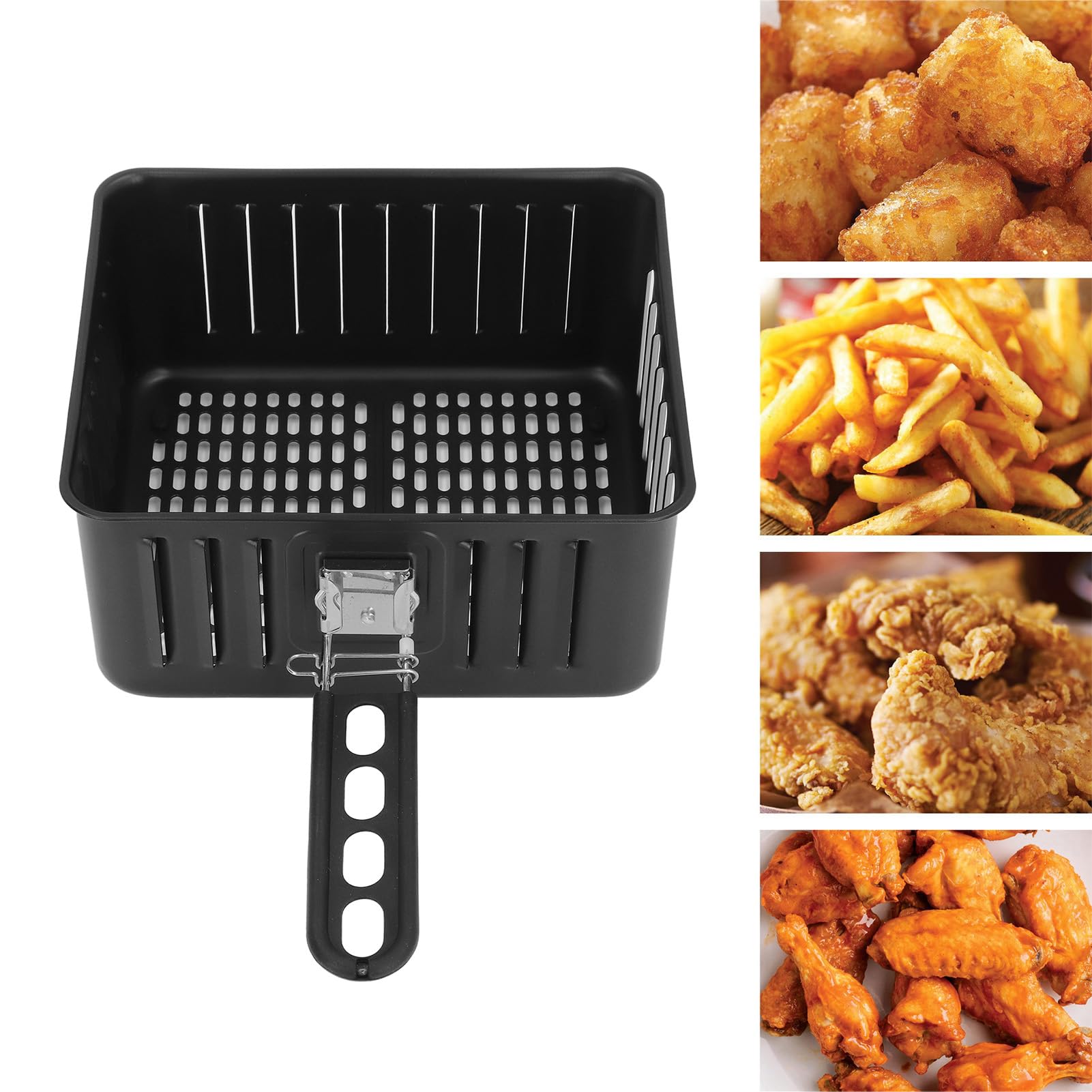 Panier à friteuse antiadhésif en acier inoxydable 6L, lavable au lave-vaisselle avec poignée amovible, panier à friteuse carré pour