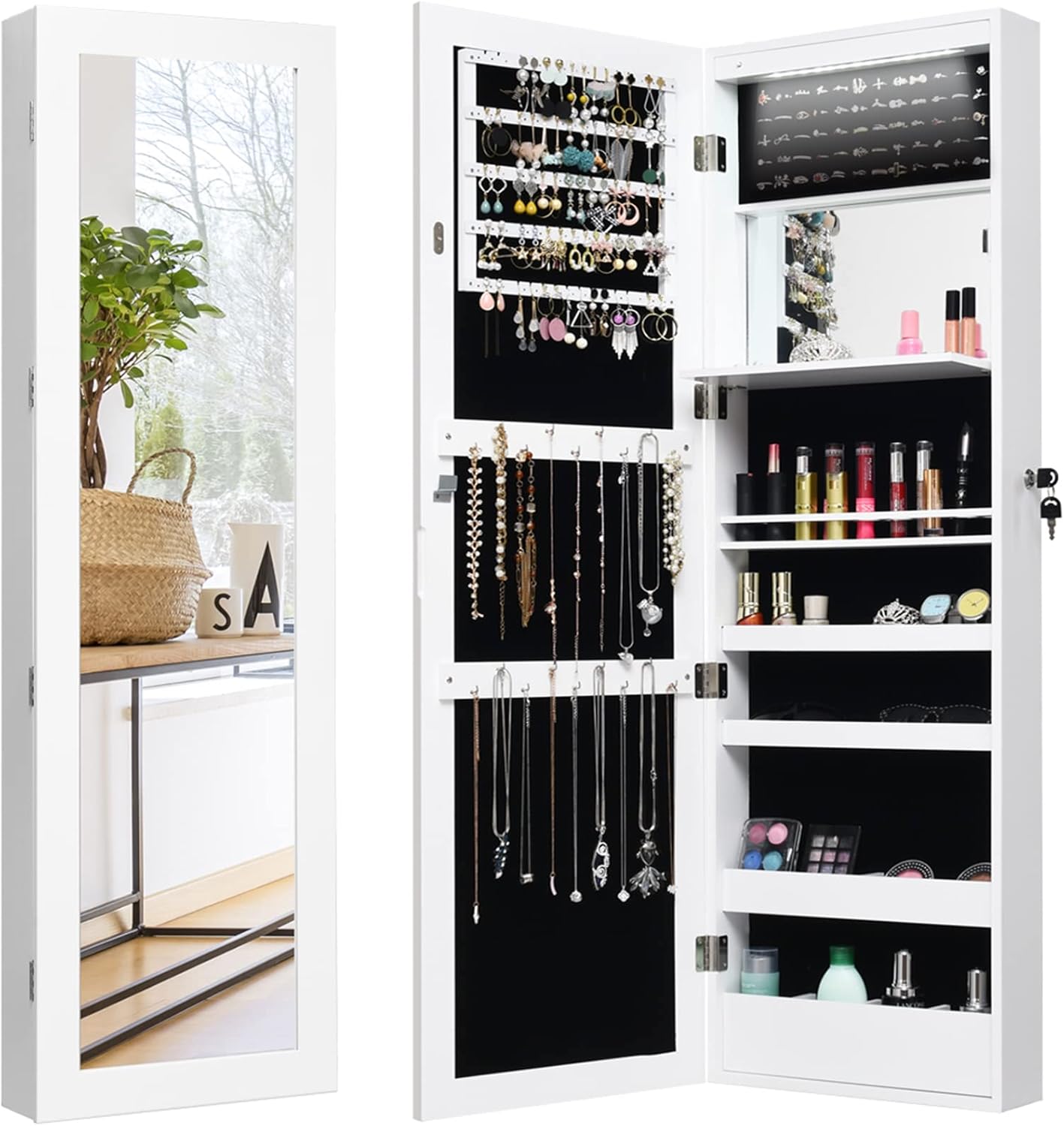 Giantex 15 LEDs Jewelry Wall Door Mounted, Lockable Jewelry