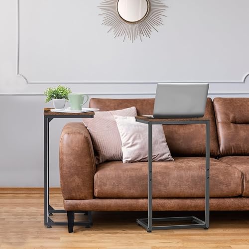 Miniatura 7 de Mesas en forma de C, juego de 2 mesas auxiliares en forma de C, color marrón rústico con capacidad de 22 libras, bandejas de TV que ahorran espacio
