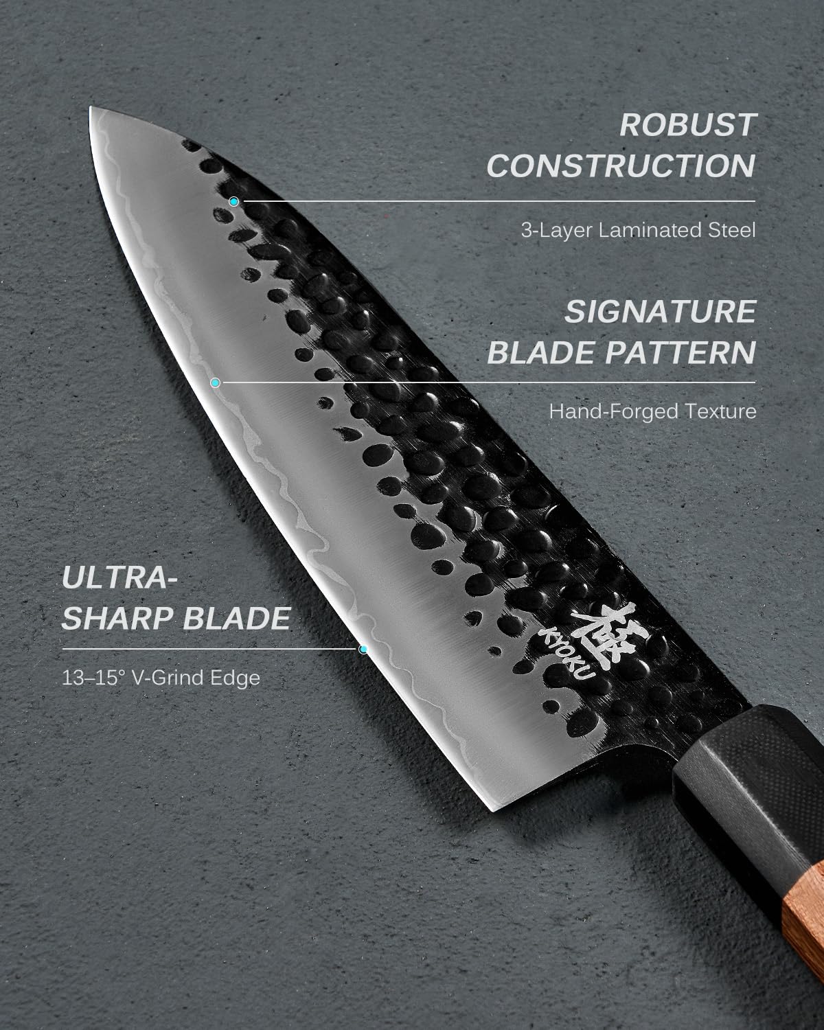 KYOKU 8" Chef Knife - Japanese Steel & Rosewood -3
