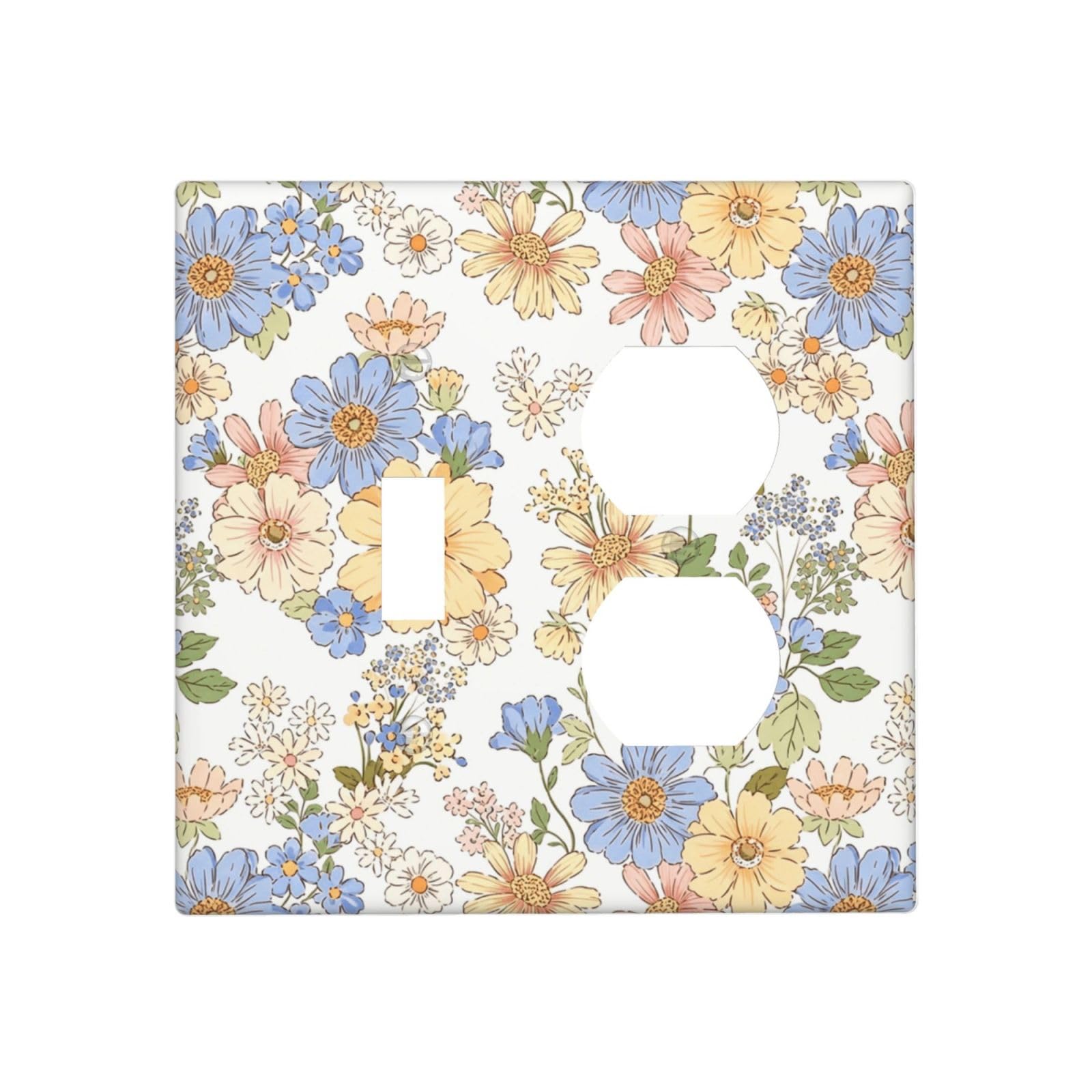Dwbguo Decorative Outlet Covers Vintage Pastel Floral Wildflower 2 Gang Wall Plate Single Toggle Duplex Combo Boho Botanical Daisy Flower Light Switch Covers Switch Plate Cover Home Decor