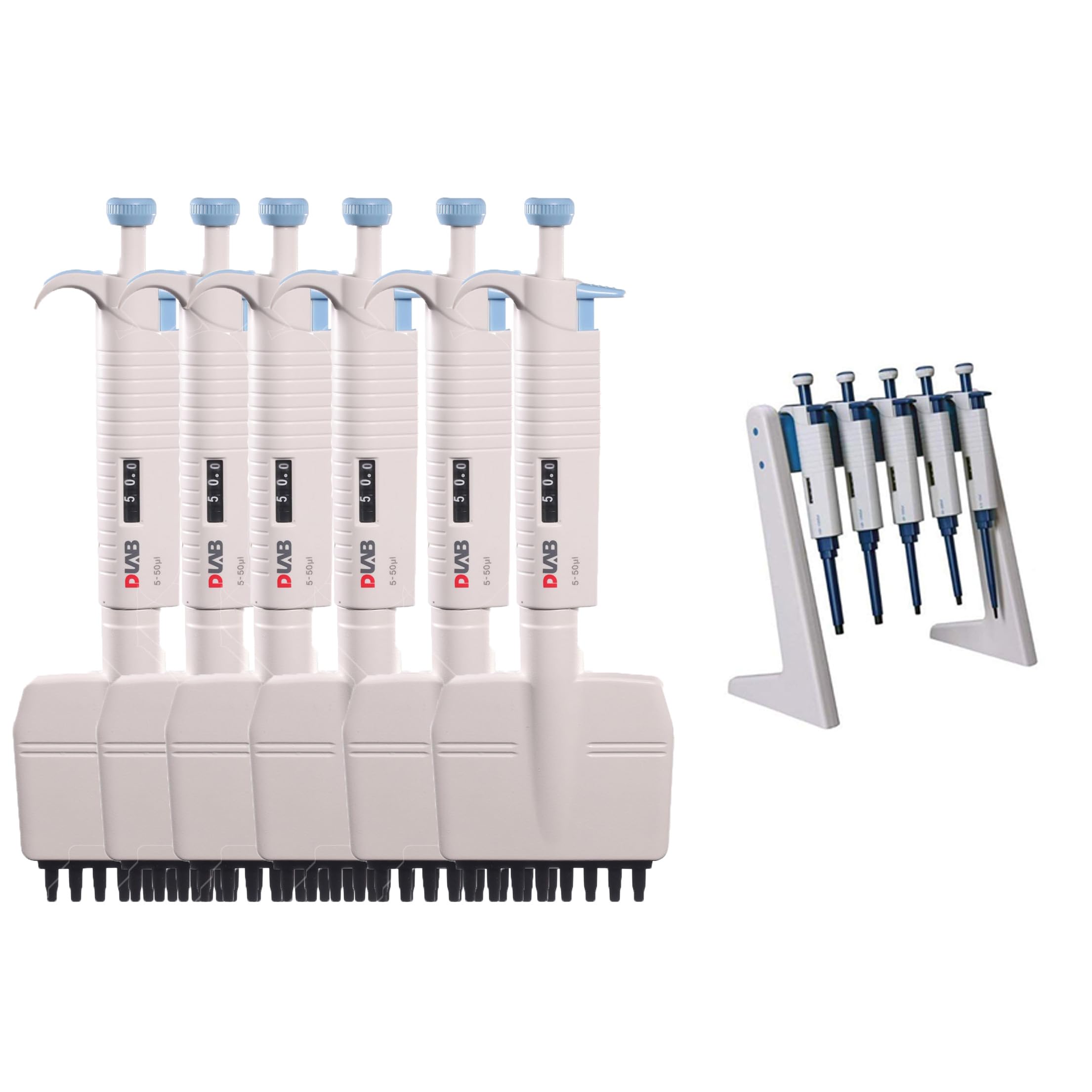 DLAB 7030203012 MicroPette Eight-Channel Adjustable Volume, 50-300ul 6 Pack + Linear Stand (Bundle)