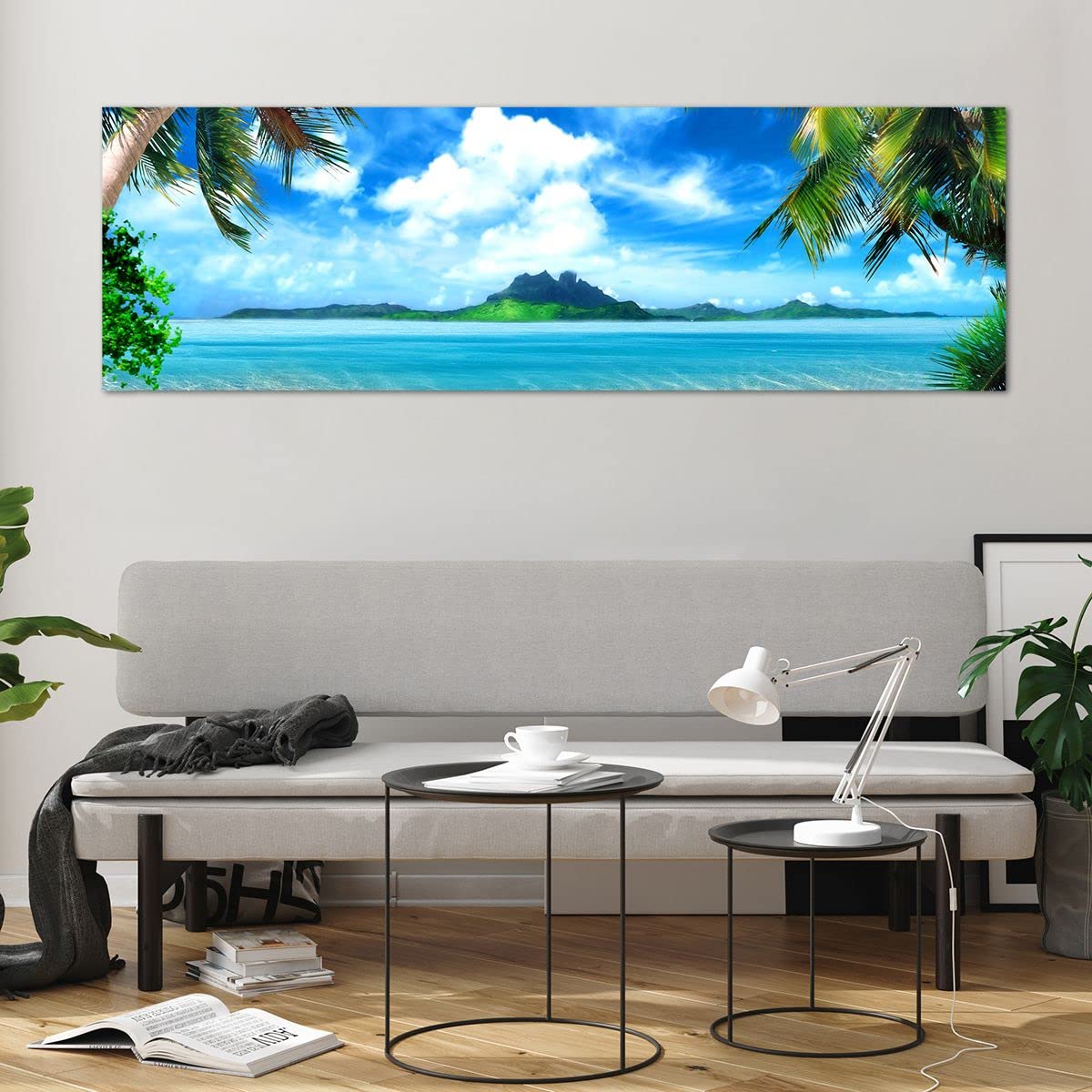 ARTTOR Impression Sur Verre 160x50cm Image Tableau En Verre Decoration Murale Plage Vacances île Palmier Grand XXL Tableaux Decoratifs Muraux Chambre Panoramique Deco Cadre Salon Art GAB160x50-2528