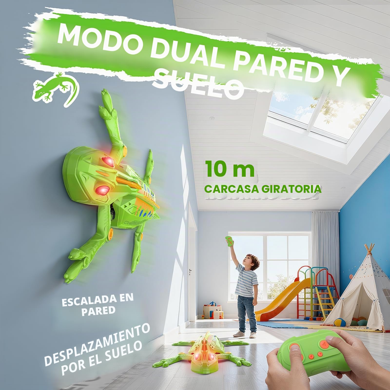 Gerbala Lagarto Teledirigido, Lagarto Robot Juguetes, Arrastrándose por Paredes y Techos, Camaleón Teledirigido con Ojos LED Brillantes, Movimientos Realistas, Regalo para Niños y Niñas 3+ Años