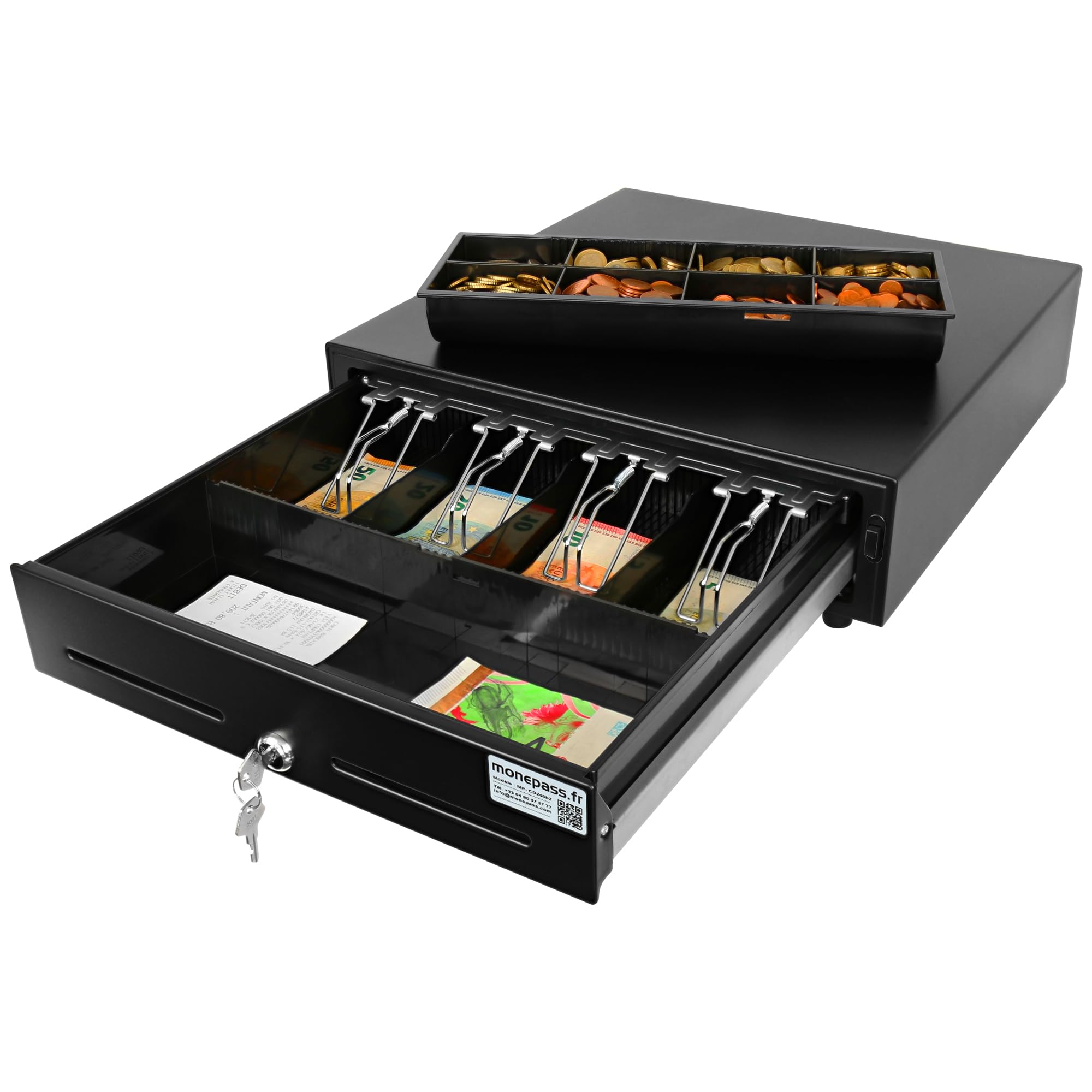 Monepass CD200b2-4B/8C Tiroir-caisse 41 cm à ouverture manuelle avec Insert amovible