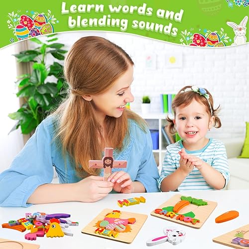 Miniatura 4 de Relleno de cesta de Pascua para niños pequeños de 1, 2, 3 años, rompecabezas de madera para niños pequeños de 1 a 3 años, juguetes Montessori, 5