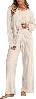 Women 2 Piece Lounge Pajamas Sets Casual Ribbed Knit Long Sleeve Top Pants Matching Set 2025 Fall Outfits Clothes
