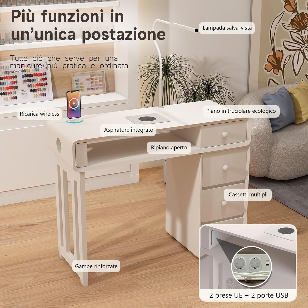 Tavolo Manicure, Tavolo per Unghie con Aspiratore e Lampada