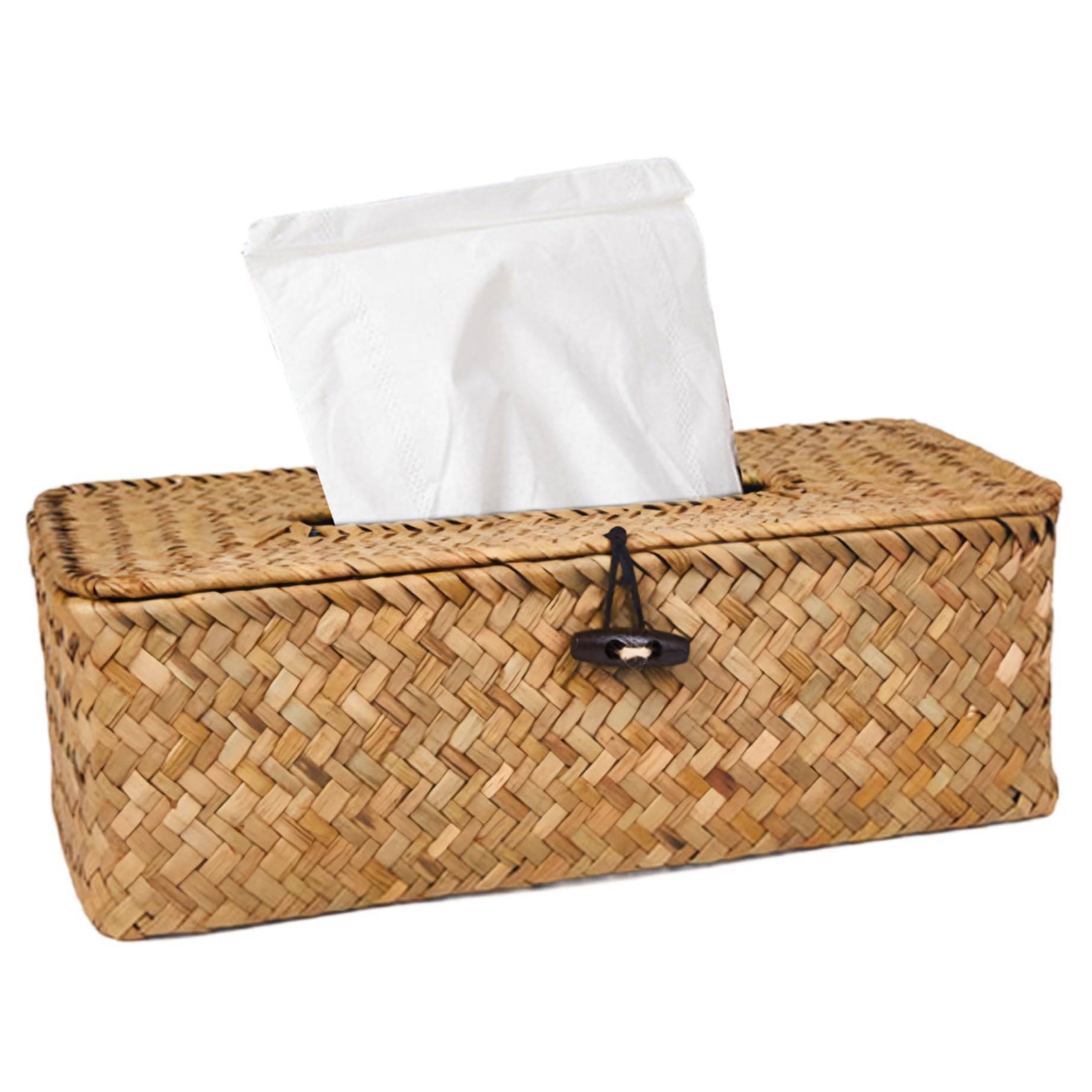 AwnsIMfreien Tissue Box Cover Rectangle, Seagrass Tissue Box Holder with Flip-Open Top, Decorative Facial Napkin Holder for Barthroom Kitchen Office Table Desk, Wicker Cover