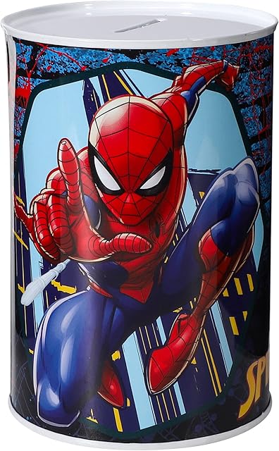 Stor Spiderman Kids Money Piggy Bank Coin Saving Cash Tin Metal Box Boys Girls