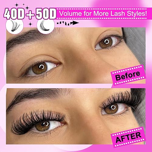Miniatura 4 de Kit de extensión de pestañas para bricolaje, 300 pestañas individuales de 0.354-0.709 in, mezcla 40D 50D, kit de extensión de pestañas en racimo con