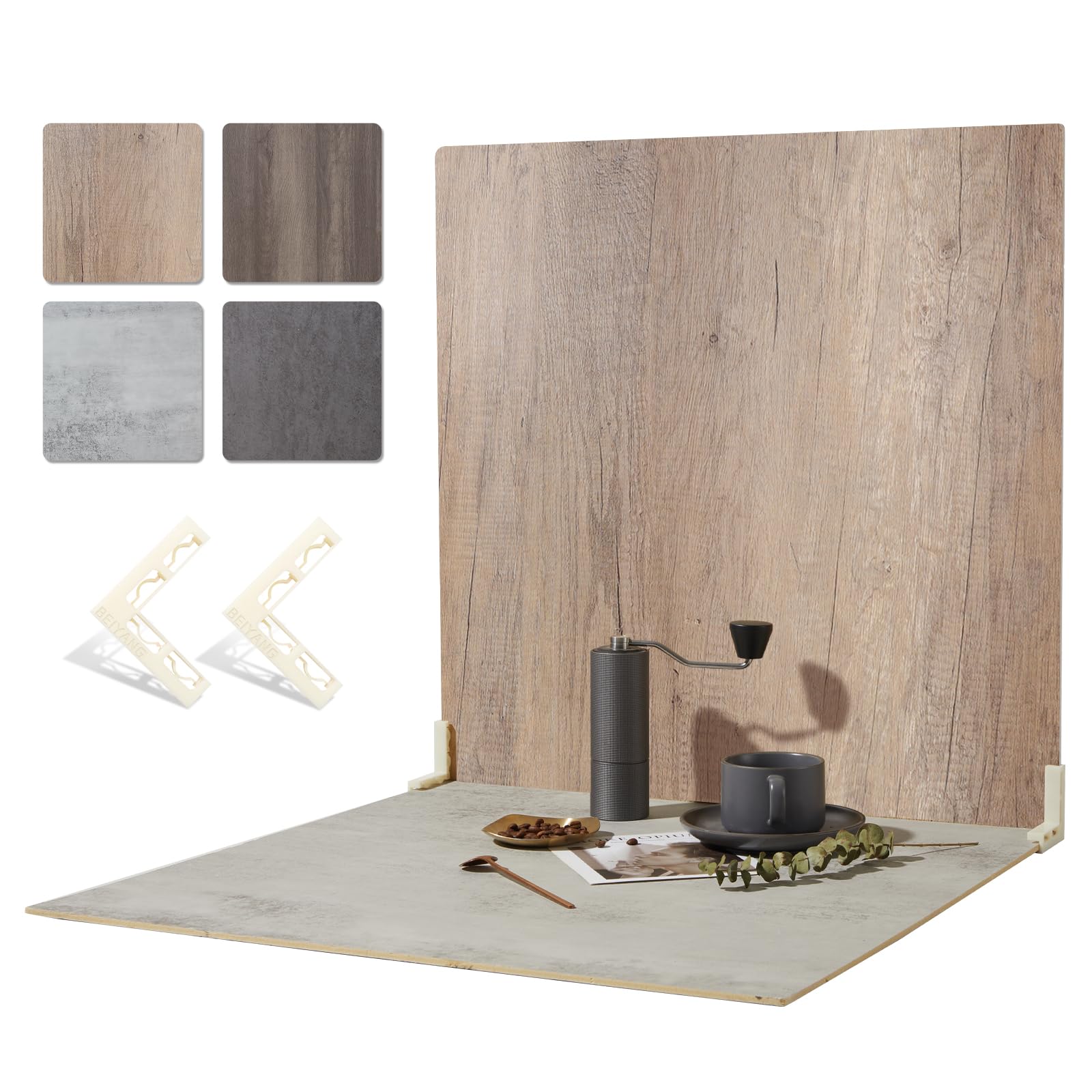 2PCS Double Sided Photo Backdrop Boards for Flat Lay, 24x24IN Wooden Cement Food Photography Background Tabletop Backdrop for Video Shooting, EOAJAFOU