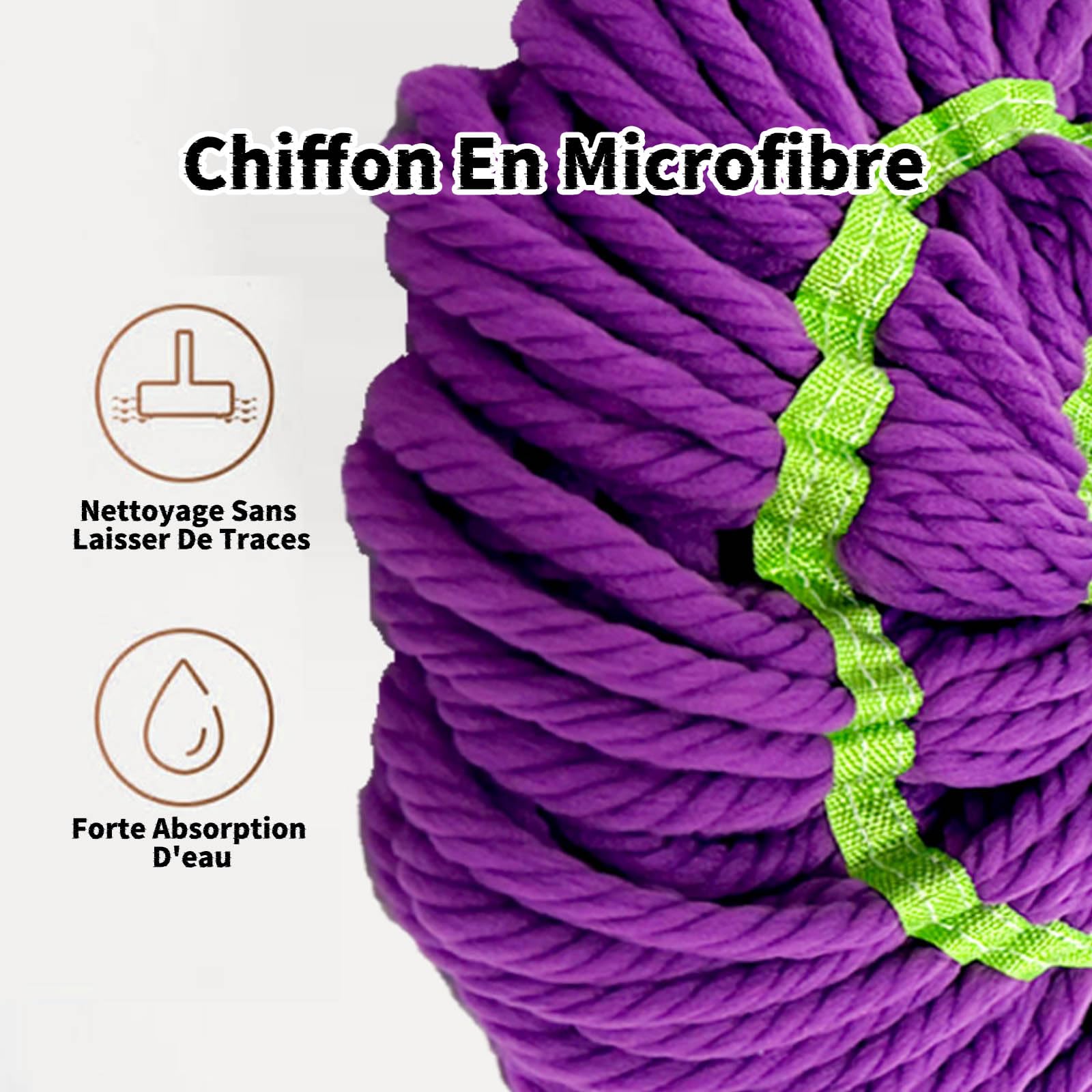Balai Ultra Absorbante, Balai Essorage 360 Microfibre, Manche Télescopique (2 Tête)