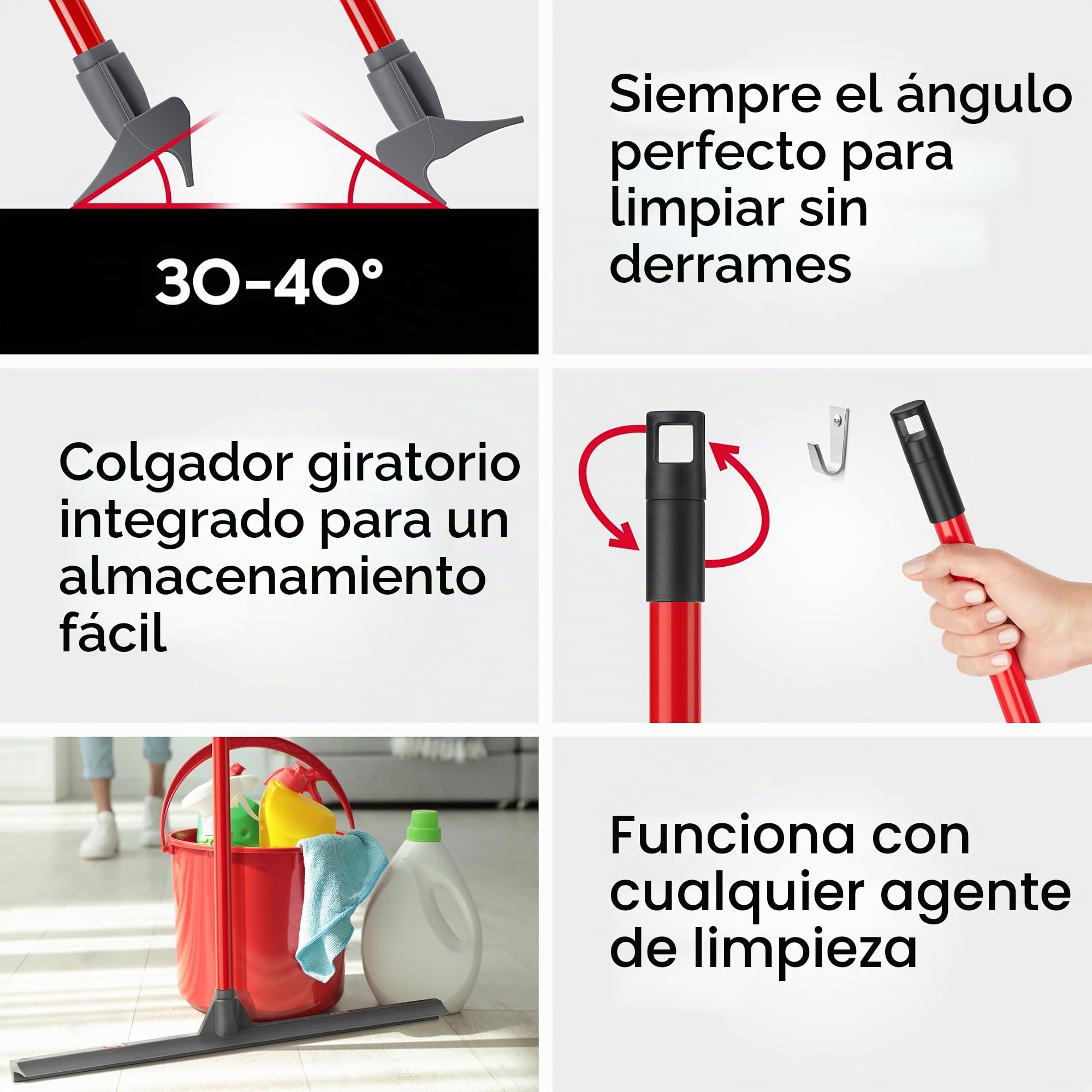 Tyroler Empujar y Tirar Escobilla de Goma 60 cm | Cabezal de 100% Silicona | | Mango de 140 cm Haragán para Suelo, Ducha, Baño, Garaje y Terraza | Escoba de Goma para Suelo | Araganes