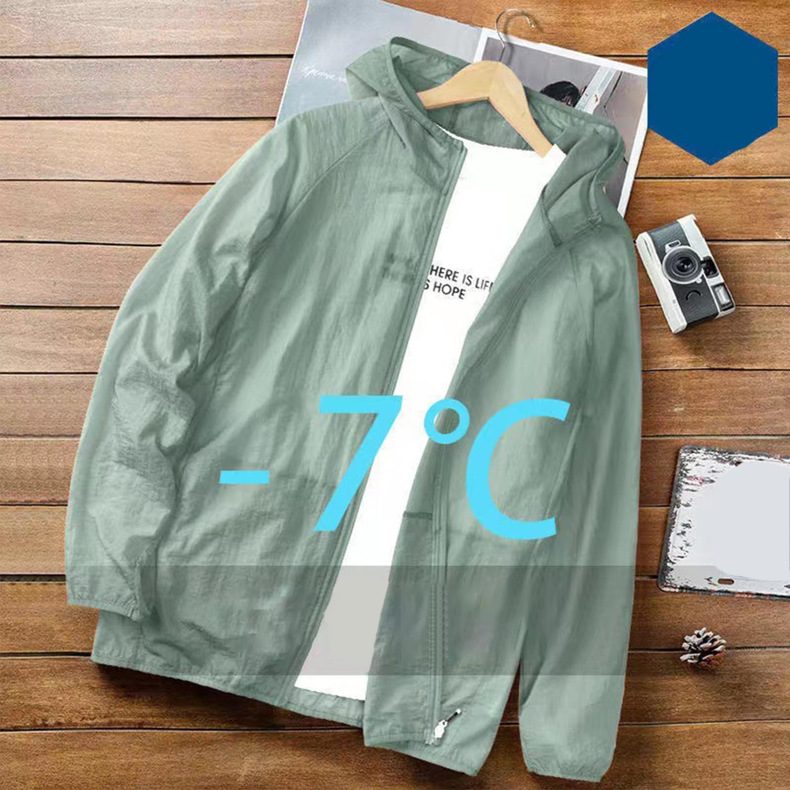Tbest Chaqueta de Protección Solar UV para Hombres, Camisa Ligera Transpirable Manga Larga con Capucha