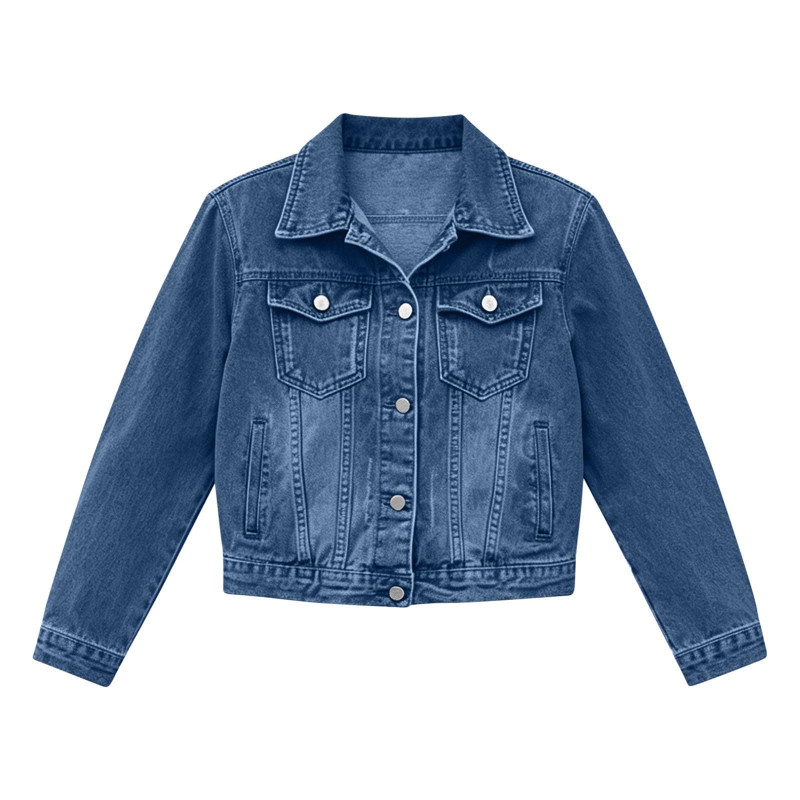 Generisch Jeansjacke Damen Kurz Übergangsjacke Vintage Jacket Reverskragen