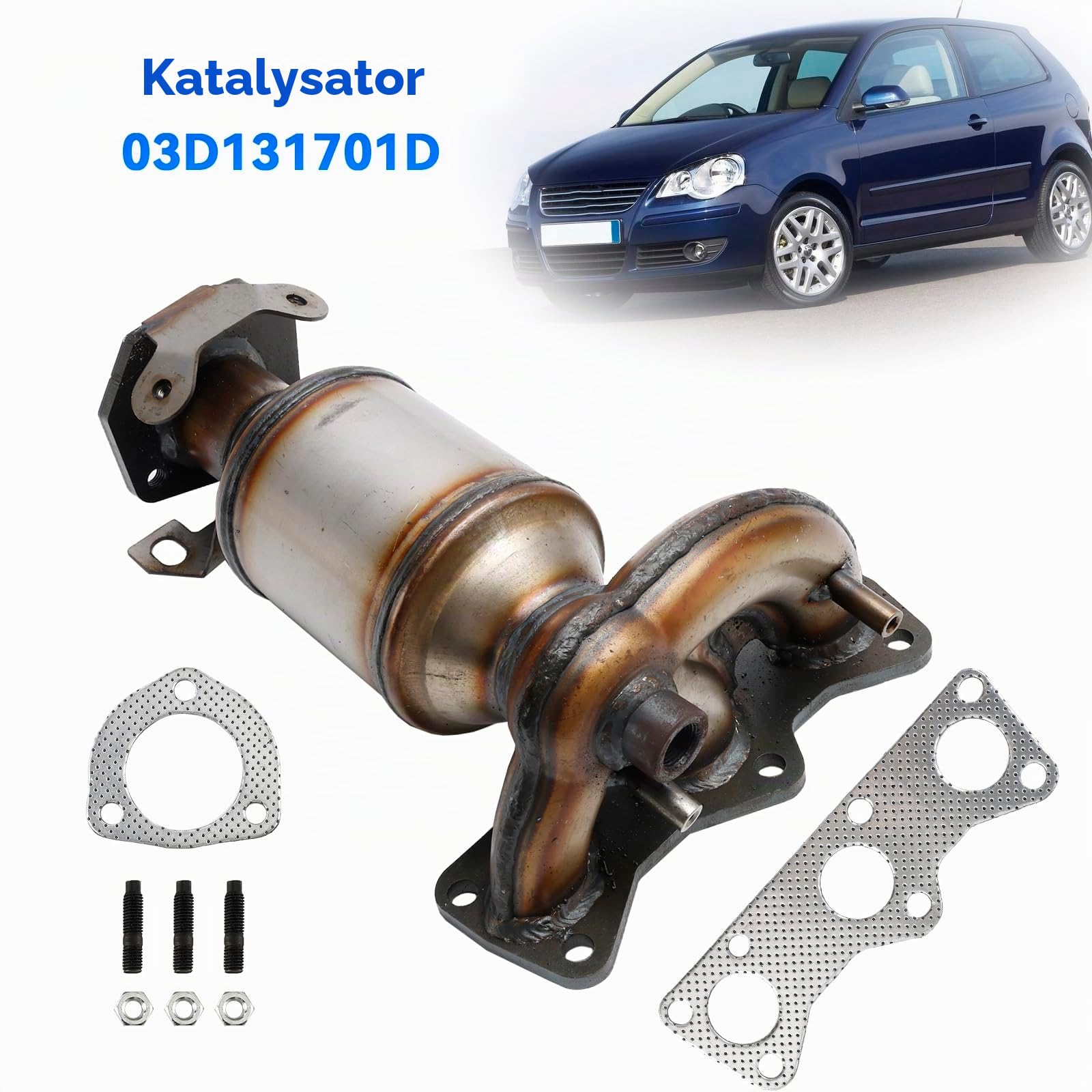 Katalysator Typgenehmigt 03D131701D Edelstahl Abgasanlage Passend für VW Polo 9N 1.2 2004–2009 für Skoda Fabia 1.2 Seat Ibiza 1.2 Direkter Ersatz Euro 4 OBD mit Lambdasondenanschluss