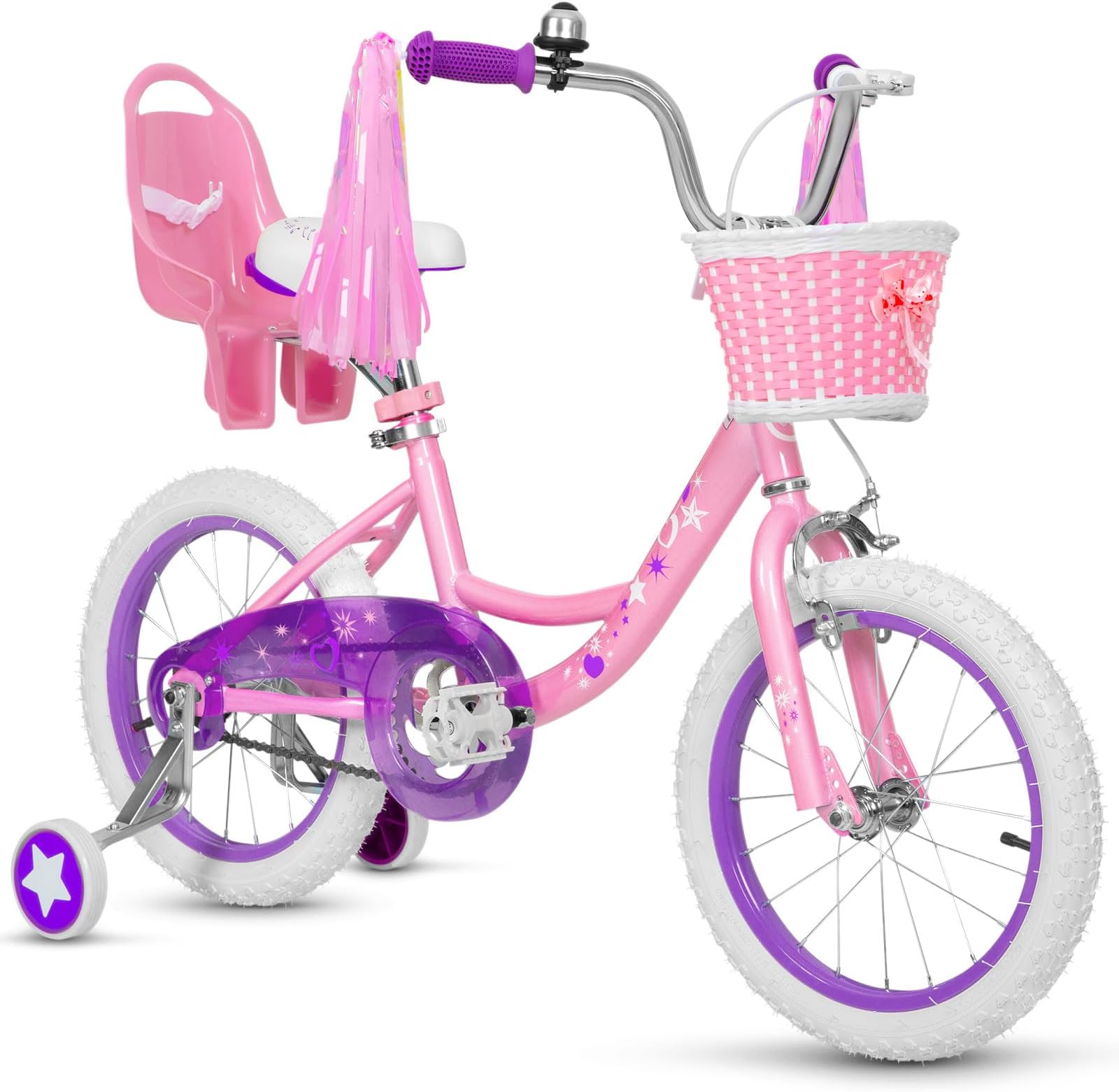 Girls Bike for 3-12 Years Old Kids, 14 16 20 Inch Kids Bike with Training Wheels, Streamers, Basket and Doll Seat, Children Bicycles with Coaster Brake, Multiple Colors