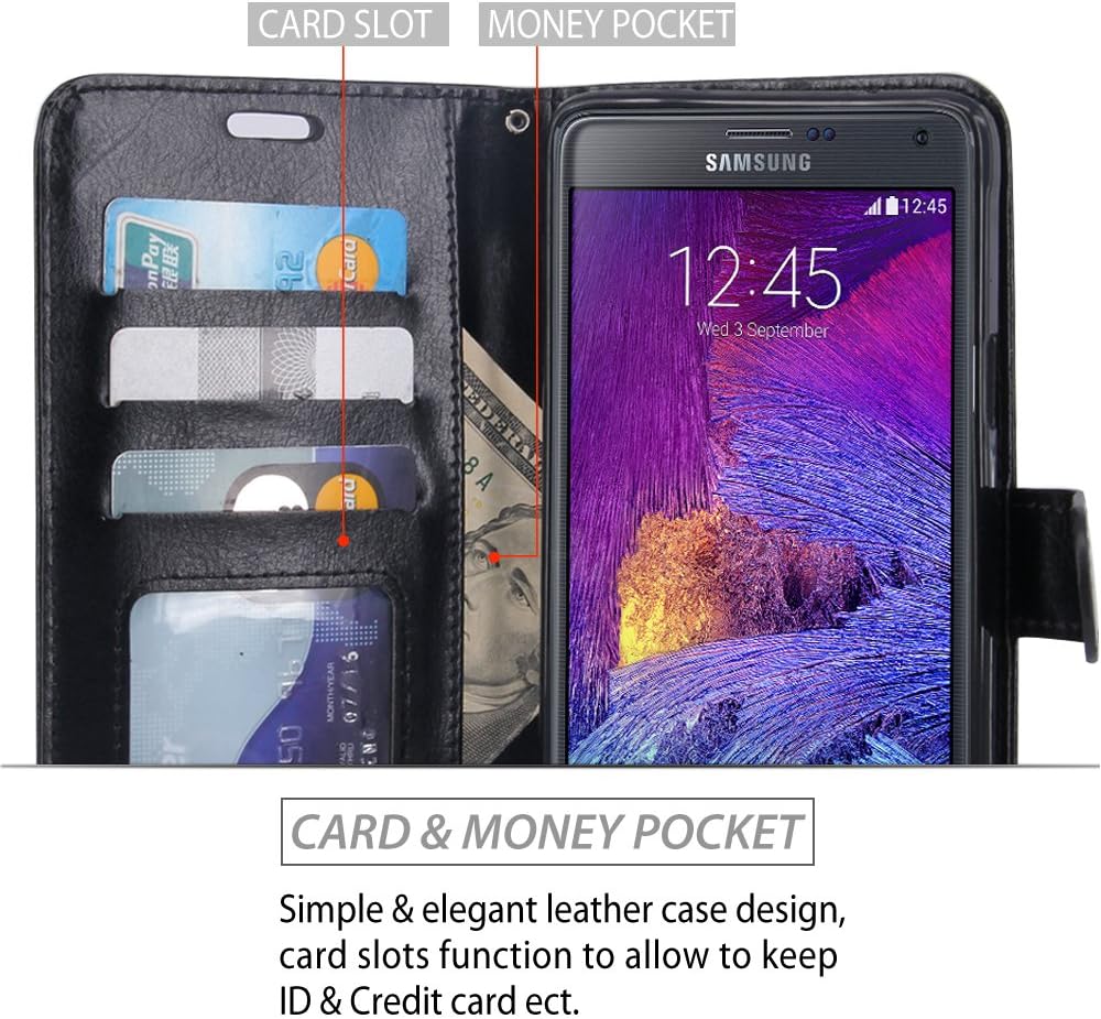 LK Note 4 Case, Galaxy Note 4 Wallet Case, Luxury PU Leather Case Flip Cover with Card Slots and Stand for Samsung Galaxy Note 4, Balck
