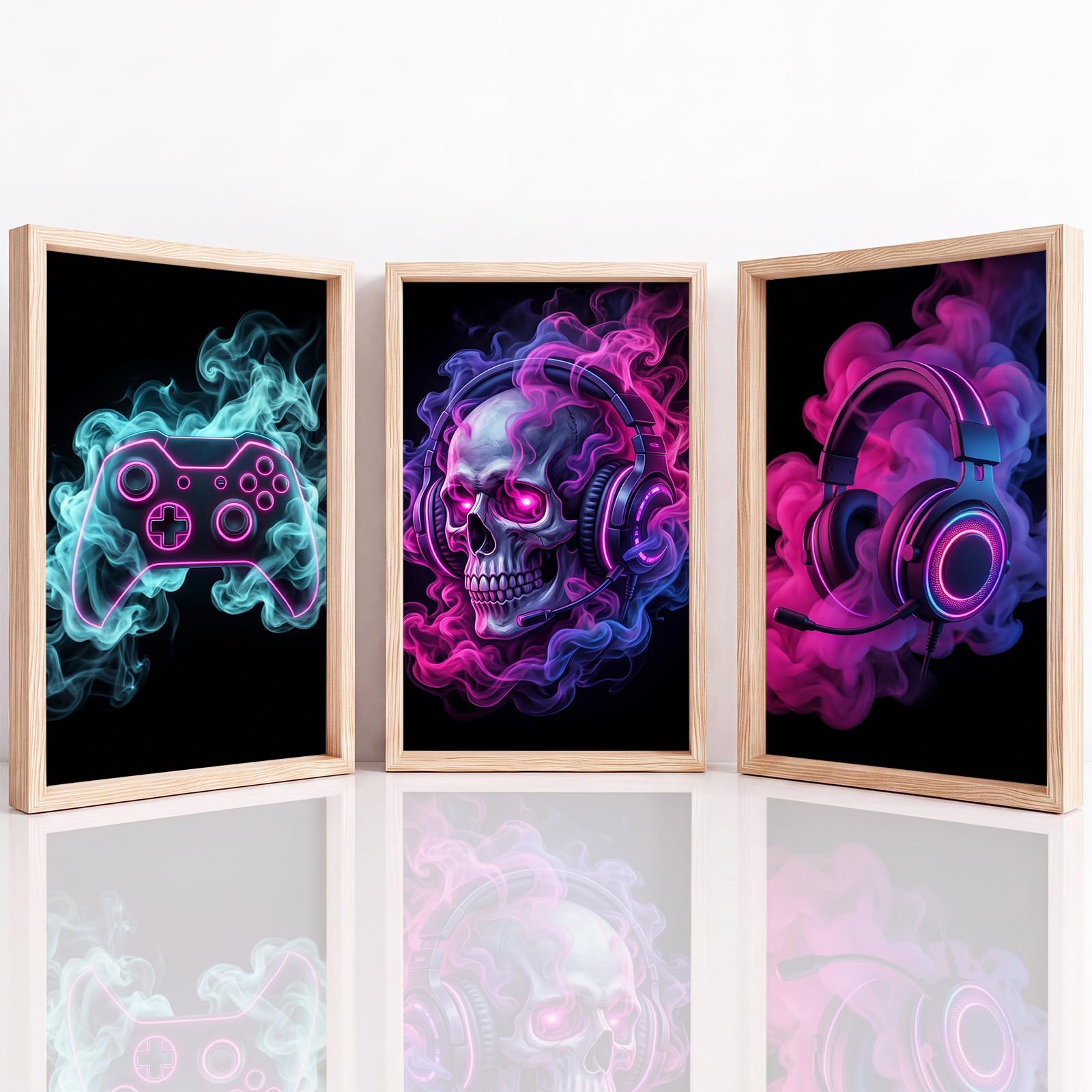 Générique Impression sur Toile Tableaux Decoratifs Muraux Déco Fantaisie Gaming 50 x 70 cm Decoration Murale Peinture, Néon Casque Manette, Pour Chambre Maison