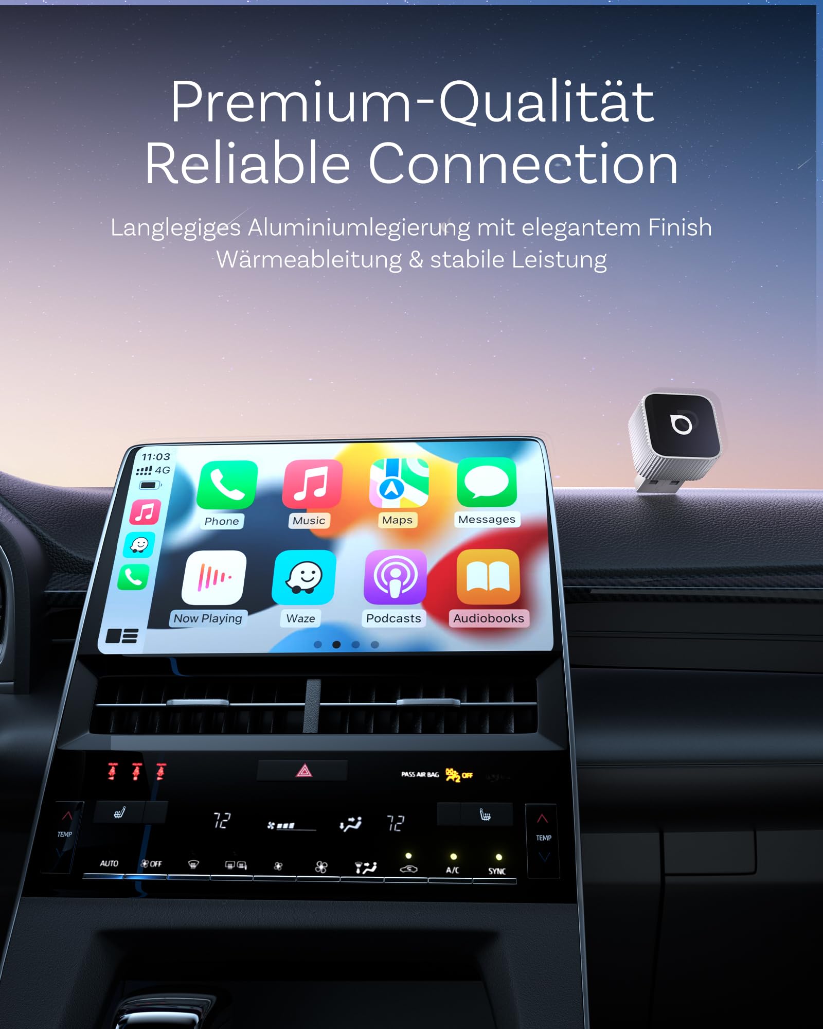 OTTOCAST MINI 3.0 Slim 2026 Upgrade Wireless CarPlay & Android Auto Adapter, 2-in-1 Dongle, Wandelt Kabel auf Wireless um, Schnelle Auto-Connect-Funktion, MINI Cube
