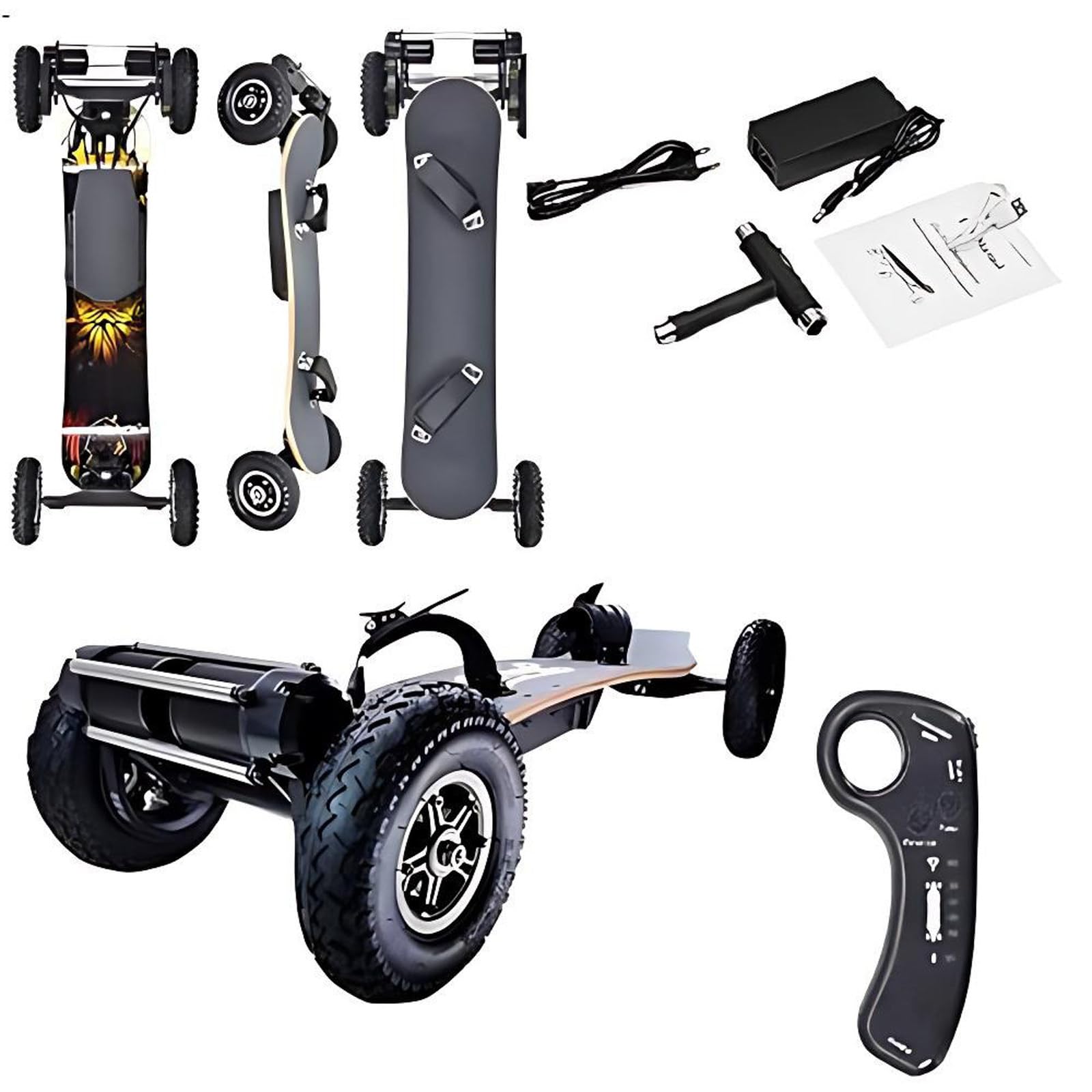 SHAHRYAR Planche à roulettes électrique 1650w avec Télécommande LCD, Vitesse Max 40 Km/H, Autonomie 20 Km, Charge Max 120 Kg, pour Débutants Adultes Et Adolescents. Leftfoot