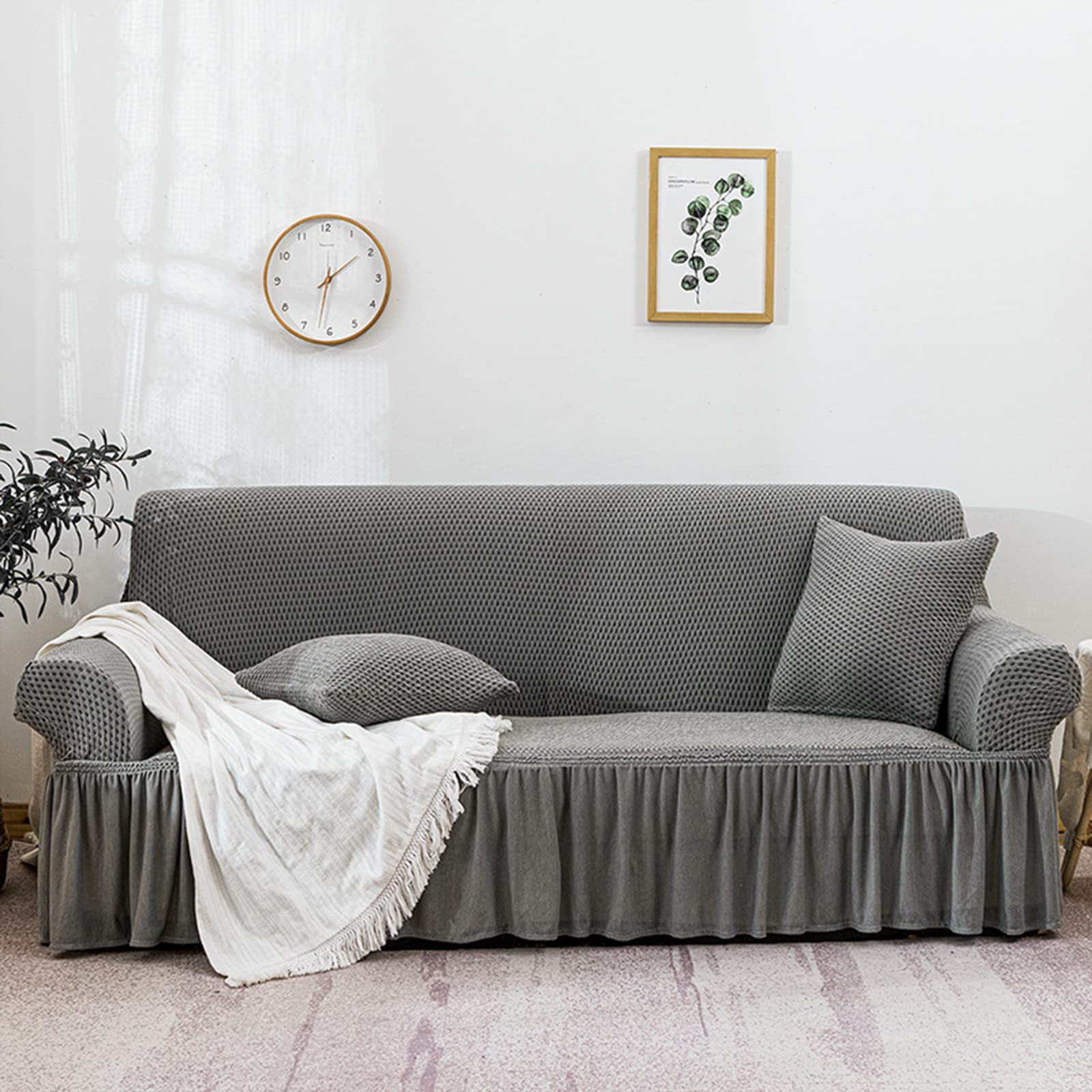 Housse de canapé 3 places avec jupe pour salon moderne