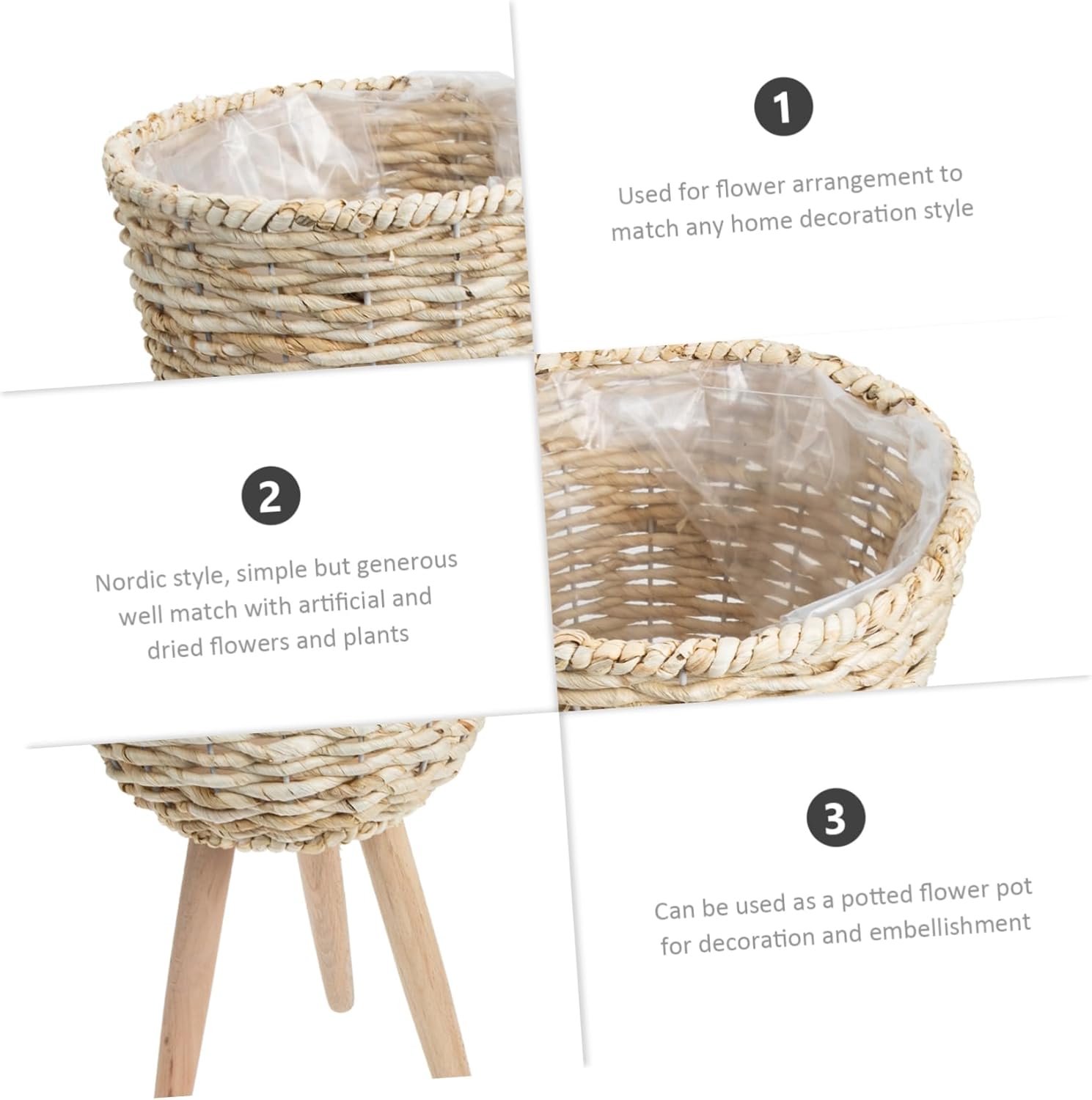 Yardwe Woven Bamboo Plant Basket Indoor Flower Arrangement Decorative Storage Basket for Home Decor