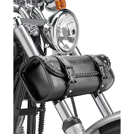 KEMIMOTO Motorcycle Tool Fork Bag PU Leather Universal Saddlebag for Front Fork Handlebar Sissybar Storage Pouch Motorcycle Roll Bag