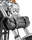 KEMIMOTO Motorcycle Tool Fork Bag PU Leather Universal Saddlebag for Front Fork Handlebar Sissybar Storage Pouch Motorcycle Roll Bag