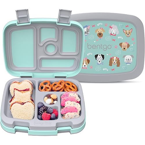Bentgo Kids Prints Leak-Proof, 5-Compartment Bento-Style Kids Lunch Box - Ideal Portion Sizes for Ages 3-7, Durable, Drop-Proof, Dishwasher Safe, & PFAS & BPA-Free Materials (Puppy Love)