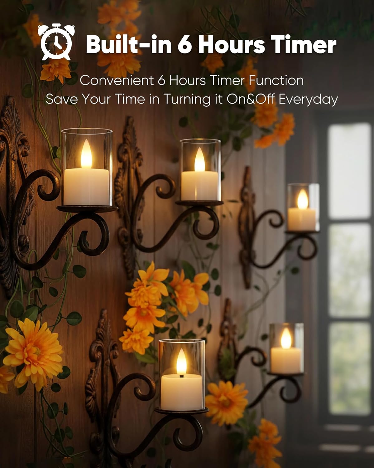 Homemory Acrylic Led Votive Candle with Auto Timer, 1.5" x 2.4" Flameless Led Tealight, Battery Powered Fake Electric Candles for Wedding Centerpiece, Table, Christmas Decor (6Pack) - Image 3