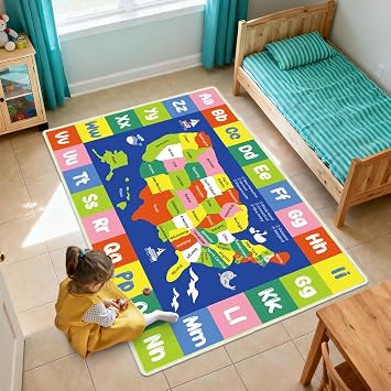 Kids ABC Rug, 2.6x4 Ft Kids Play Rug - Learn and Have Fun Safely - Extra Large Thick Play Mat for Playroom Boys Girls Bedroom Toddler Room KR4, 2.6x4 Ft