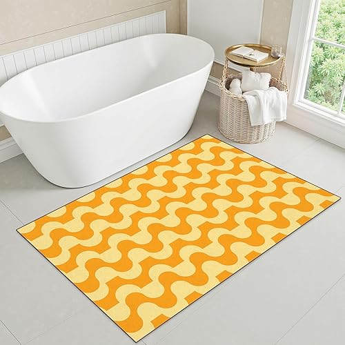 Miniatura 3 de 32"x 48" Orange Bathroom Rugs Washable Rug Entryway Rug 70 s Retro Boho 60s 70s Aesthetic Style Area Rugs Door Mat Welcome Mat Kitchen Mats for