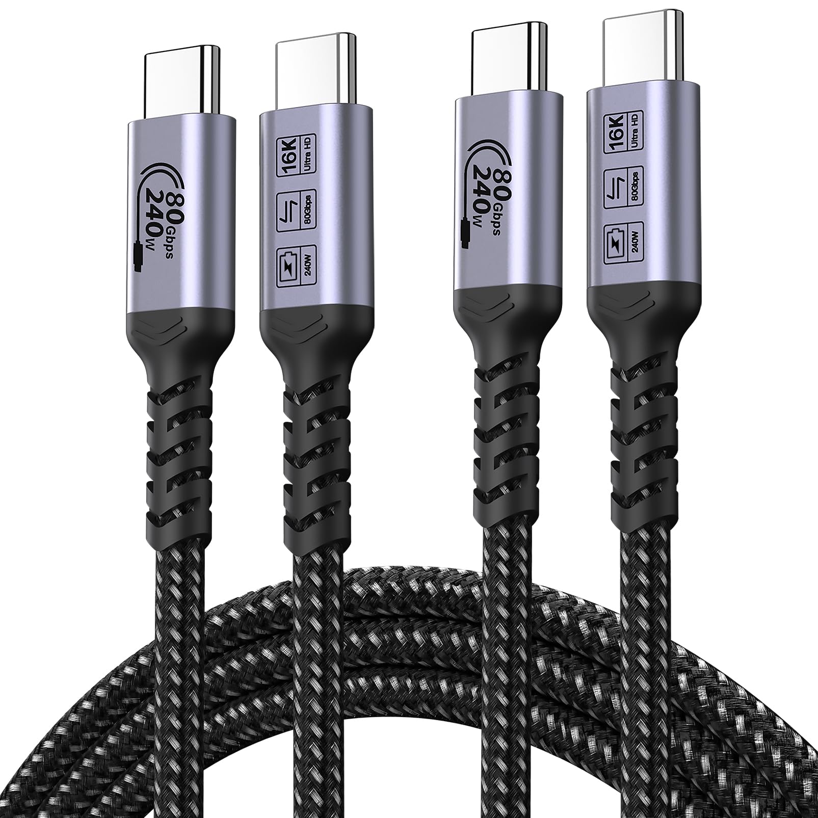 SUMPK 80Gbps USB 4.0 for Thunderbolt 4 Cable 6.6FT, 2 Packs, Grey | 240W PD Fast Charging…