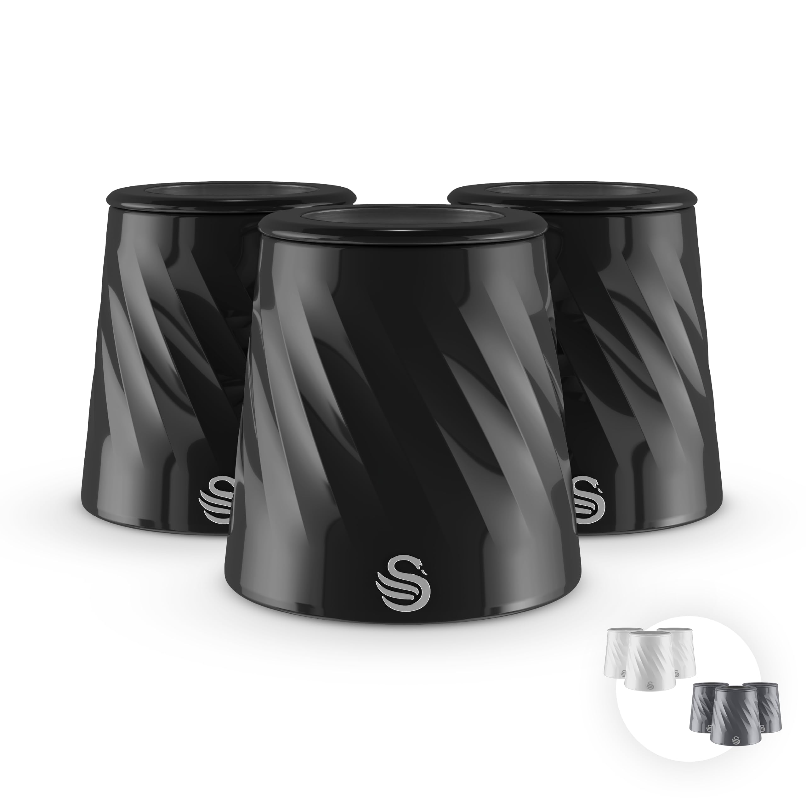 Swan Black Windsor Set Of 3 Canisters For Tea, Coffee And Sugar, Durable Iron Body Wipes Clean And Resists Scuffs, Viewing Lid, Each Canister Is 1.3L, Swka18538blk