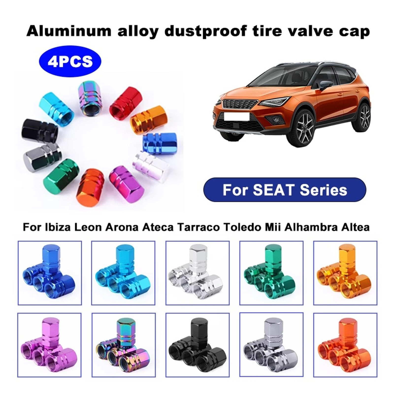 4 szt. Aluminiowe zawory zaworowe odporne na kurz wodoodporne do serii Seat (szare, 4 szt.)