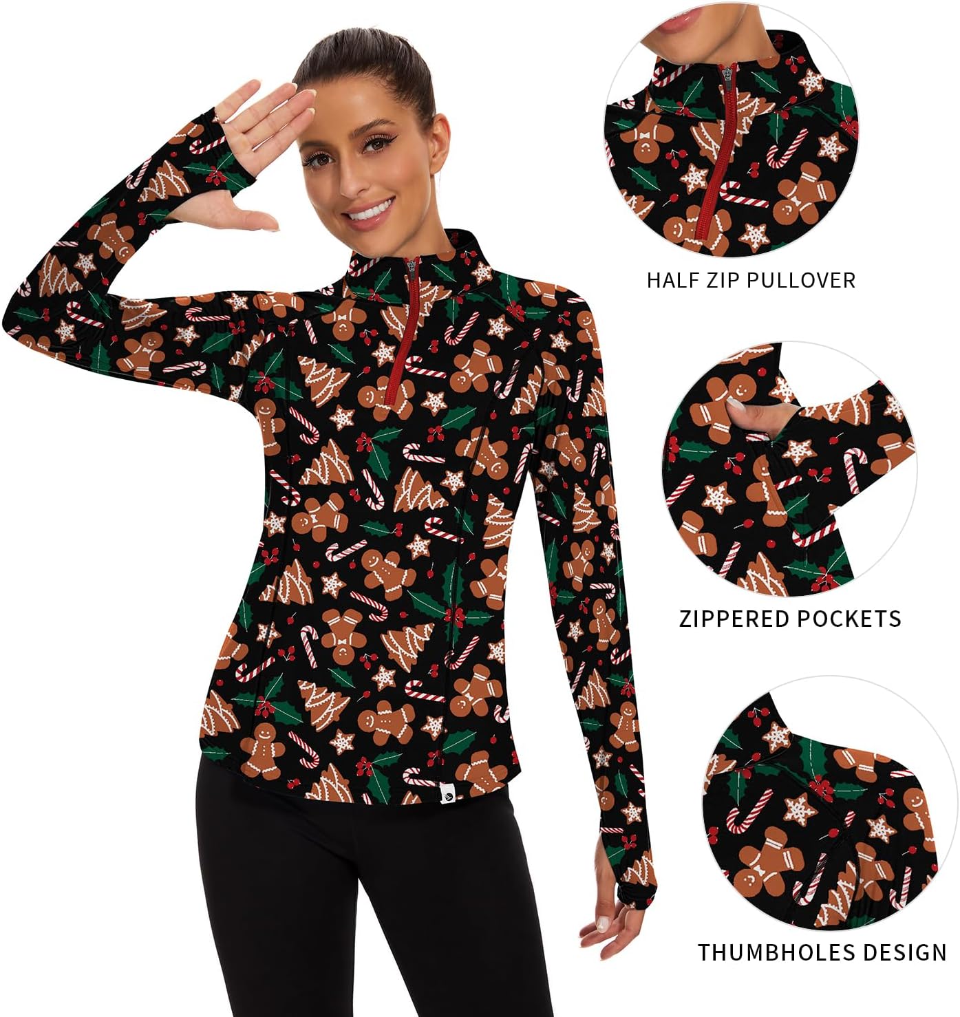 Soneven Long Sleeve Golf Polo Shirts for Women Stand Up Collar Tops Athletic Half Zip Pullover with Thumb Holes Pocket - Image 4