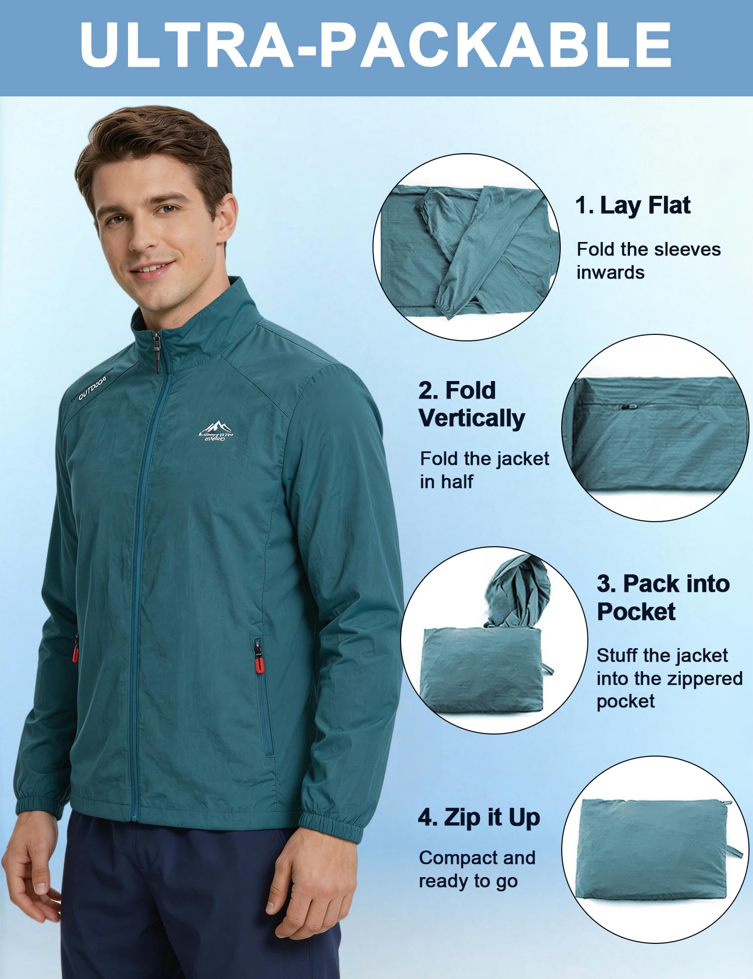 Venzina Sunscreen Jacket for Men UPF 50 Slim Fit Stand Collar Blue L 3