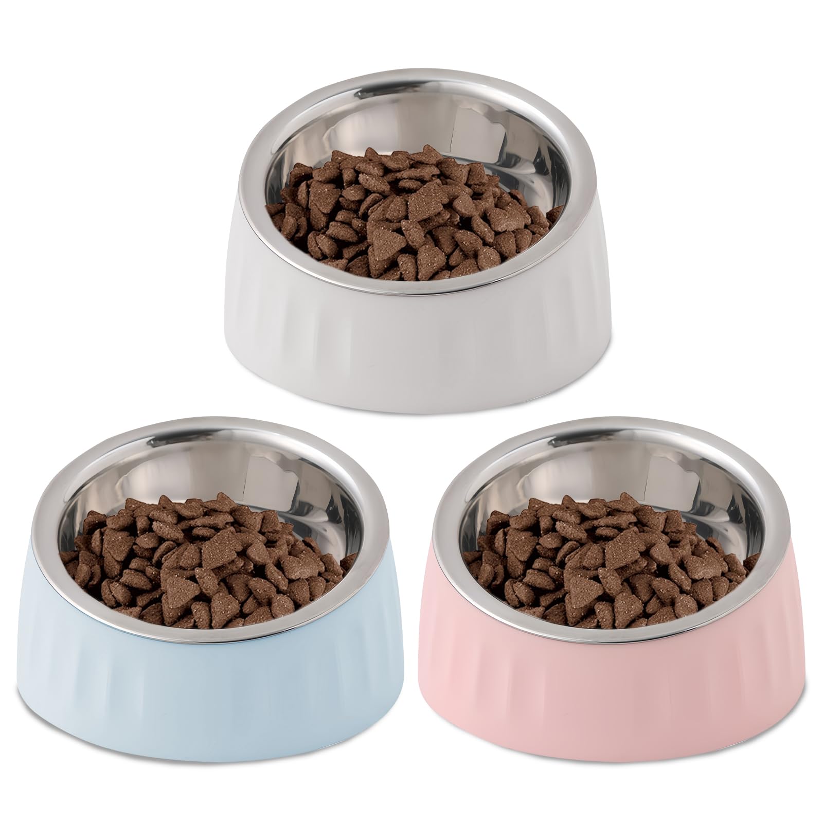 Ciotola per Gatti in Acciaio Inox Inclinata a 15° 280ml 3 Pezzi Rialzata Estraibile