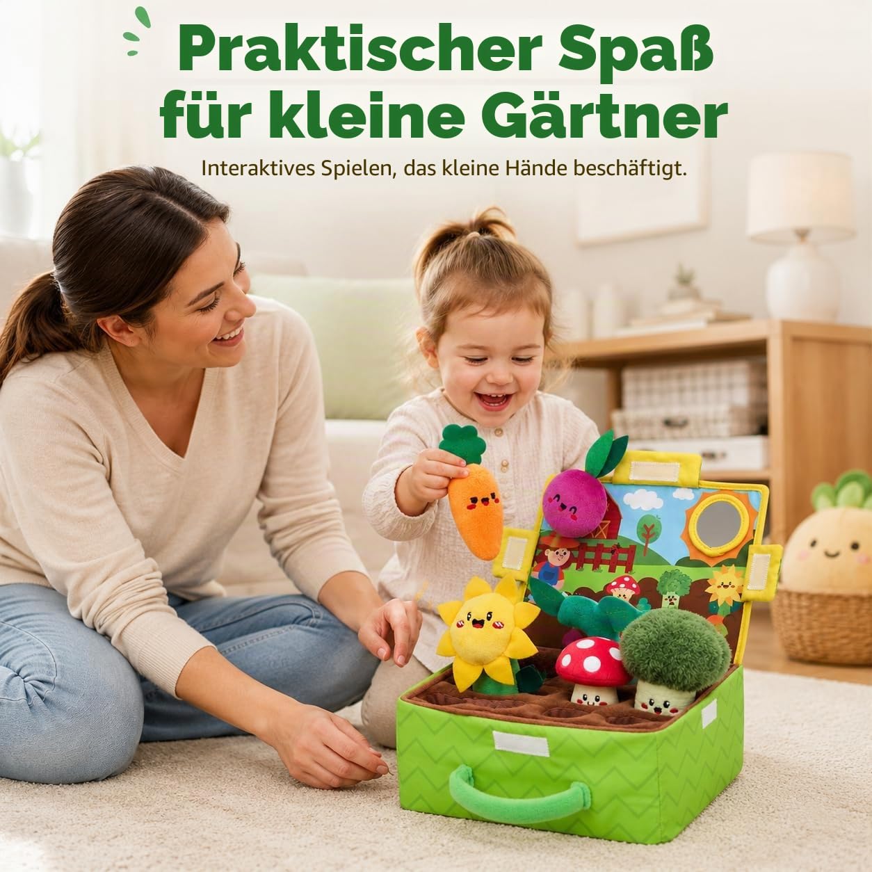 Sensorik Spielzeug Baby, Bauernhof Spielzeug mit Obst und Gemüse, Baby Spielzeug 1 Jahr, Vielseitiges Sinnespflege-Set mit Rassel und Spiegel, für Geburt, den Ersten Erkundungsspaß