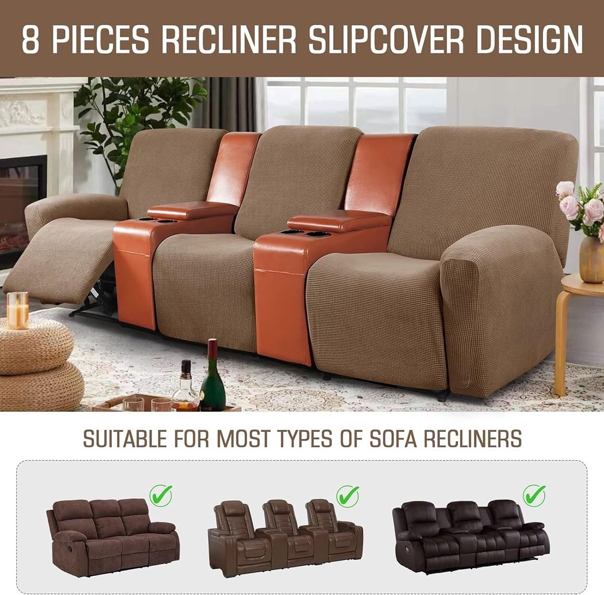Copridivano Relax Reclinabile Elasticizzato 1/2/3 Posti, Copripoltrona Relax Reclinabile Universale con Tasche, 6-Pezzi Fodera per Poltrona Lavabile, Coperture per Divano da Massaggio Lavabile ( Color