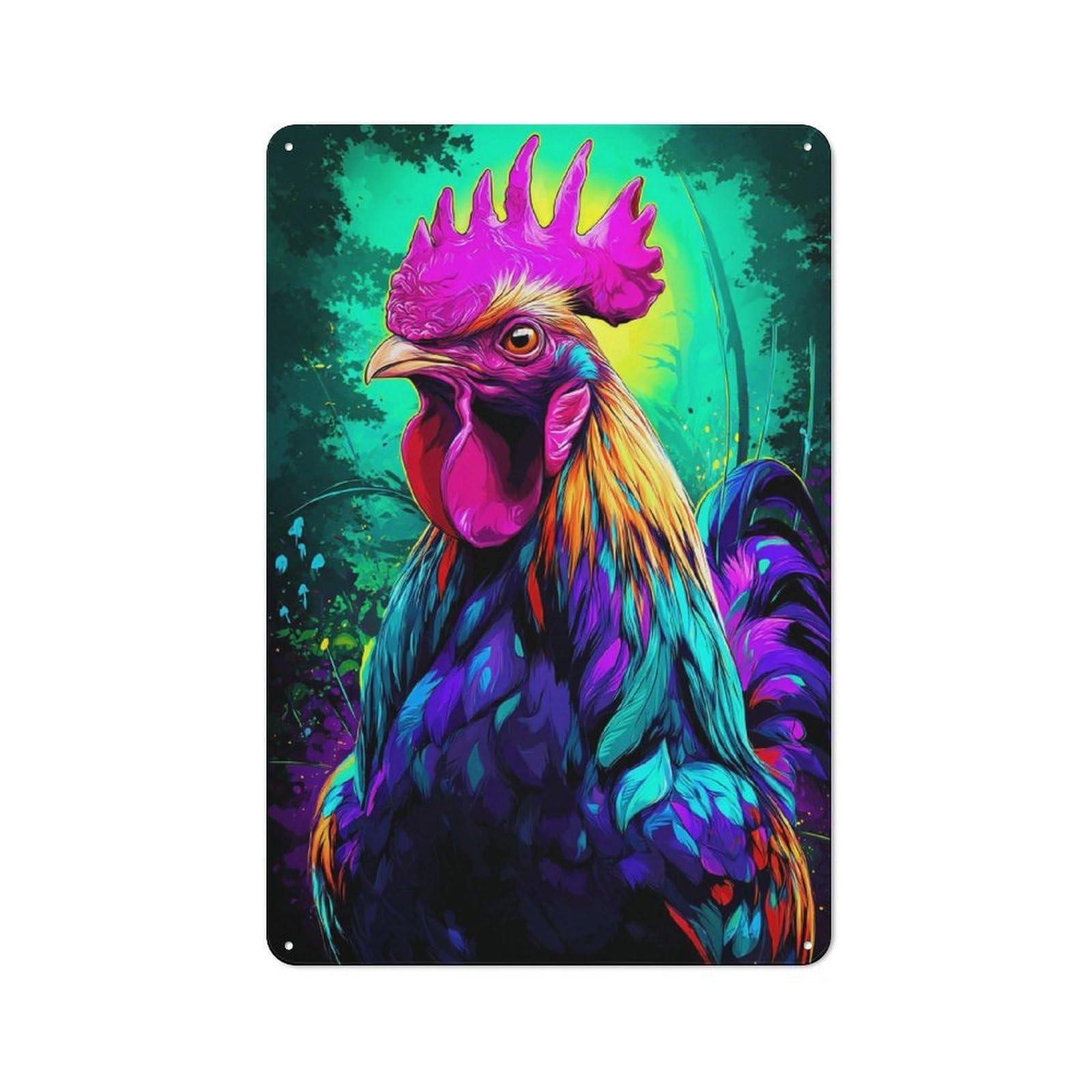 Junmoney Vibrant Rooster Portrait Farmhouse Metal Sign With Design 30X20cm, Rustic Rustic Kitchen Decor For Dining Room, Cafe, Entryway Or Family Room