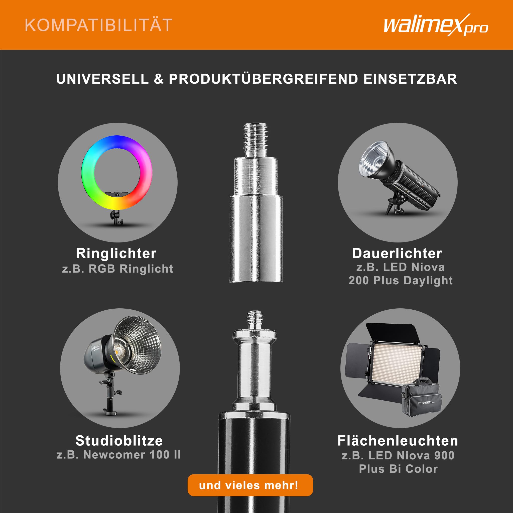 Walimex pro FT-8051 Lampenstativ 260cm - Lichtstativ mit Federdämpfung, Höhe max 260 cm, 5 kg Traglast, Aluminium, für Fotografie Studio Outdoor, mit Tasche und Adapter, Schwarz